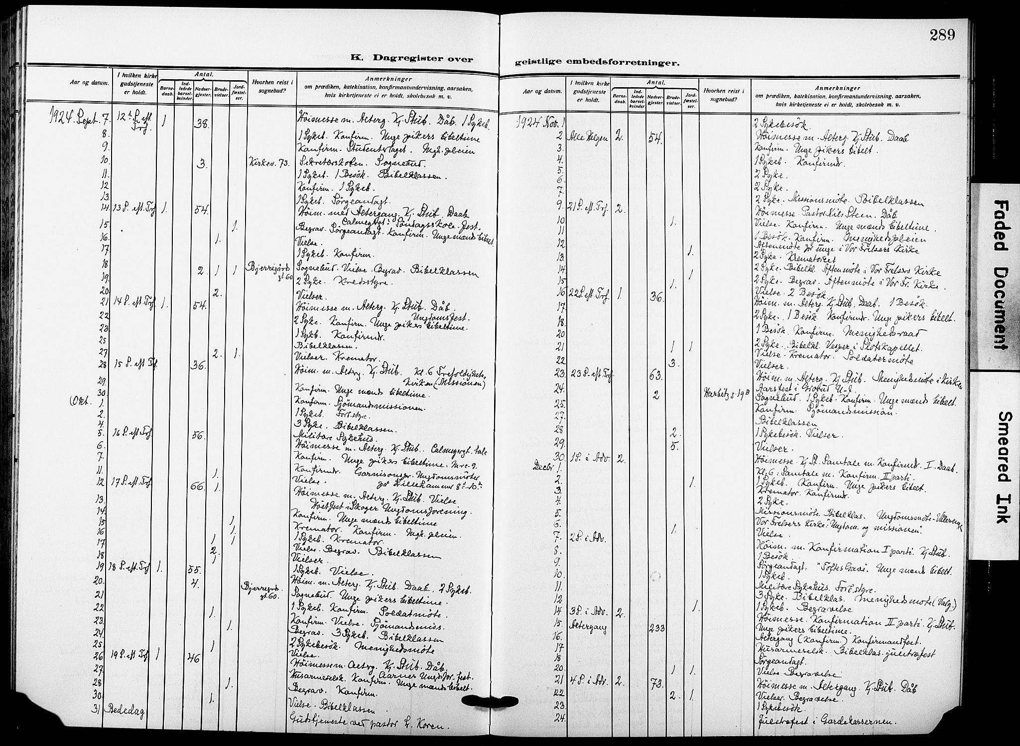 Garnisonsmenigheten Kirkebøker, AV/SAO-A-10846/F/Fa/L0016: Parish register (official) no. 16, 1922-1930, p. 289