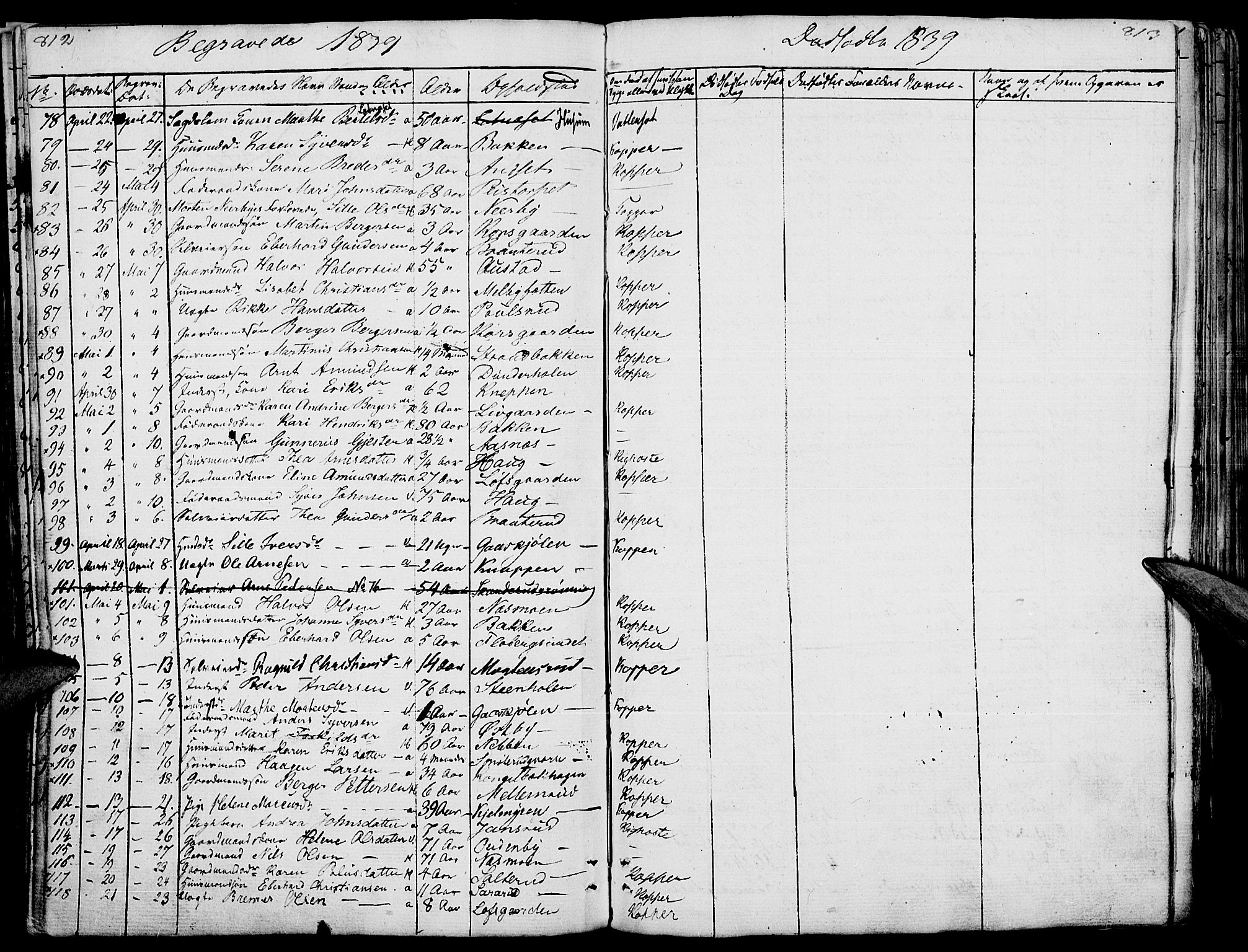 Hof prestekontor, SAH/PREST-038/H/Ha/Haa/L0006: Parish register (official) no. 6, 1822-1841, p. 812-813