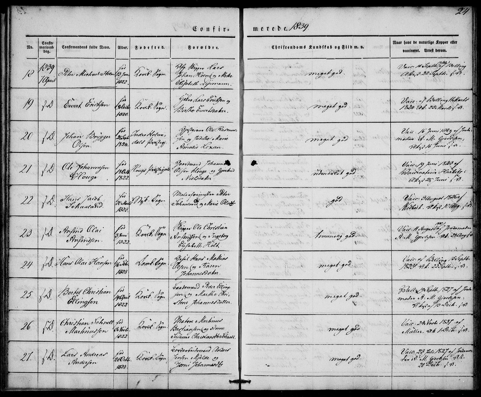 Korskirken sokneprestembete, SAB/A-76101/H/Haa/L0025: Parish register (official) no. C 1, 1836-1842, p. 24