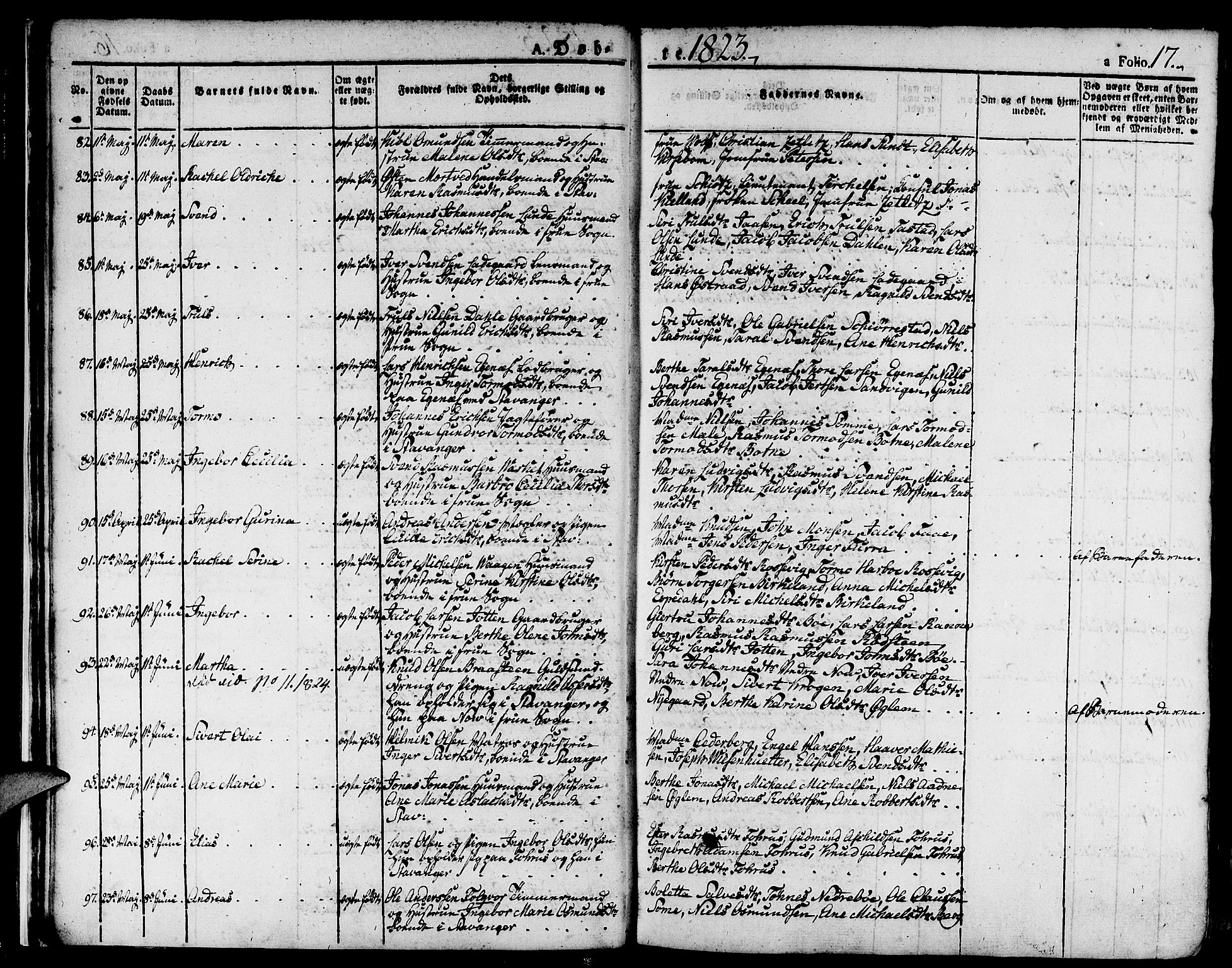 Domkirken sokneprestkontor, SAST/A-101812/001/30/30BA/L0009: Parish register (official) no. A 9, 1821-1832, p. 17