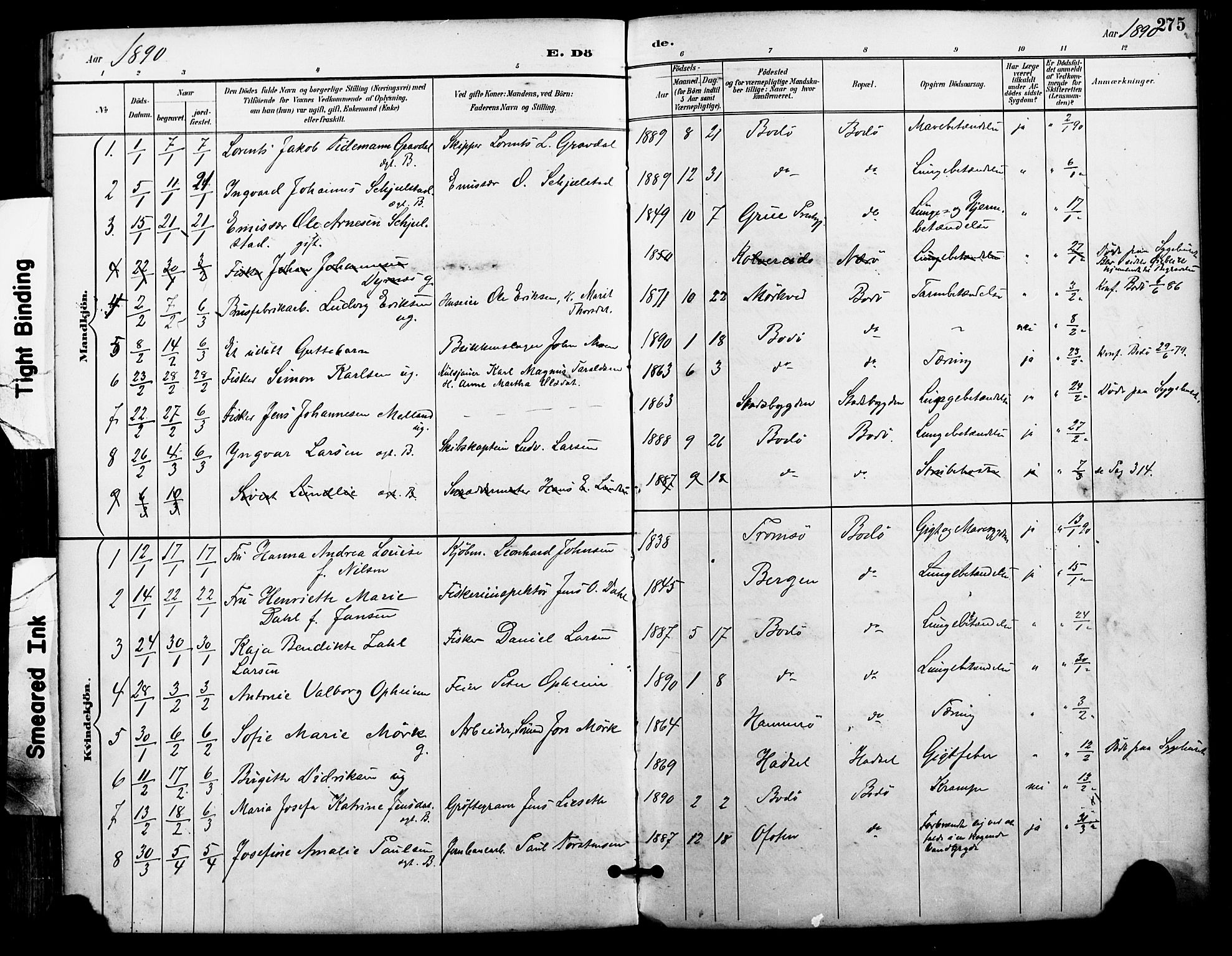 Ministerialprotokoller, klokkerbøker og fødselsregistre - Nordland, AV/SAT-A-1459/801/L0010: Parish register (official) no. 801A10, 1888-1899, p. 275