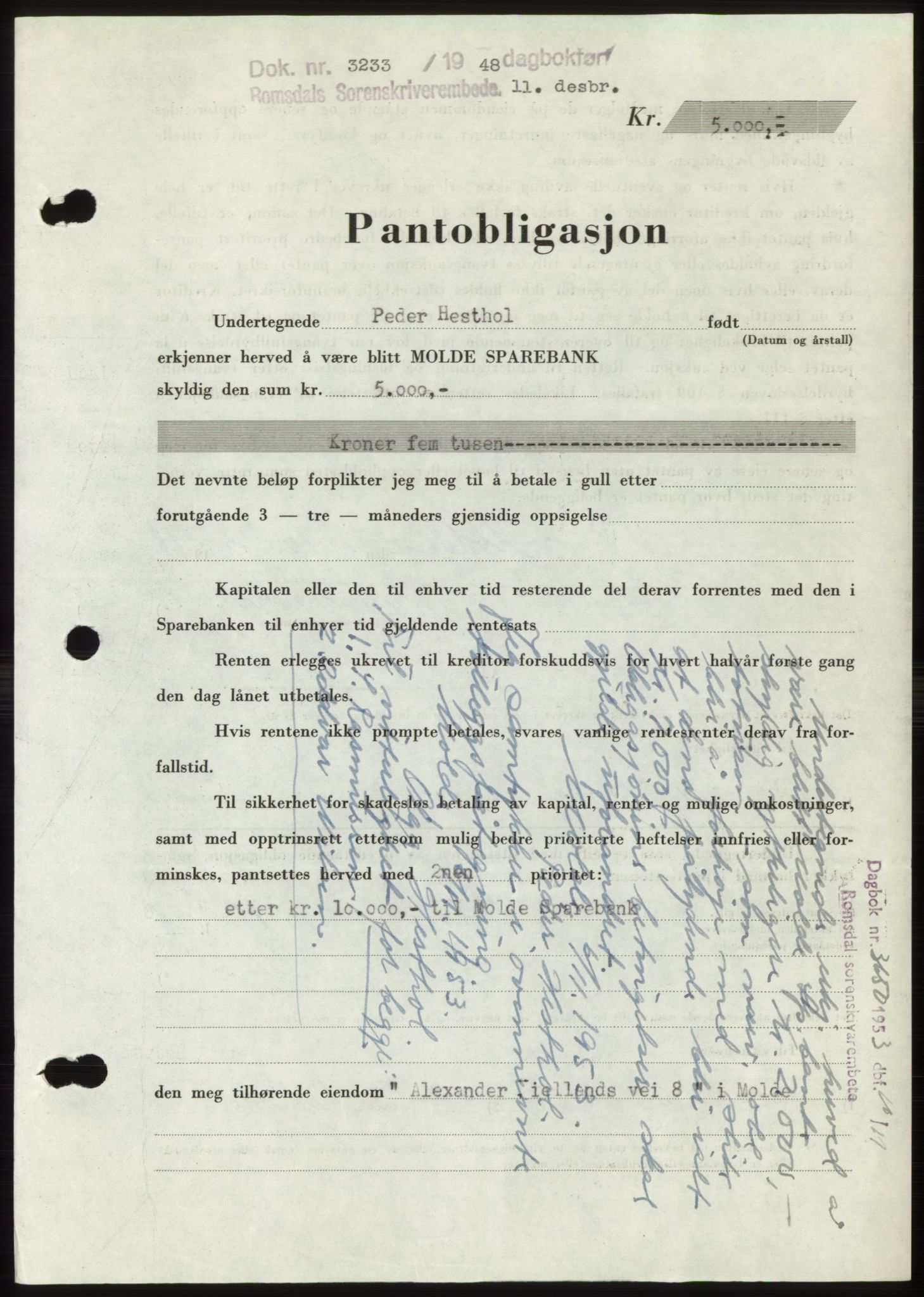 Romsdal sorenskriveri, AV/SAT-A-4149/1/2/2C: Mortgage book no. B4, 1948-1949, Diary no: : 3233/1948