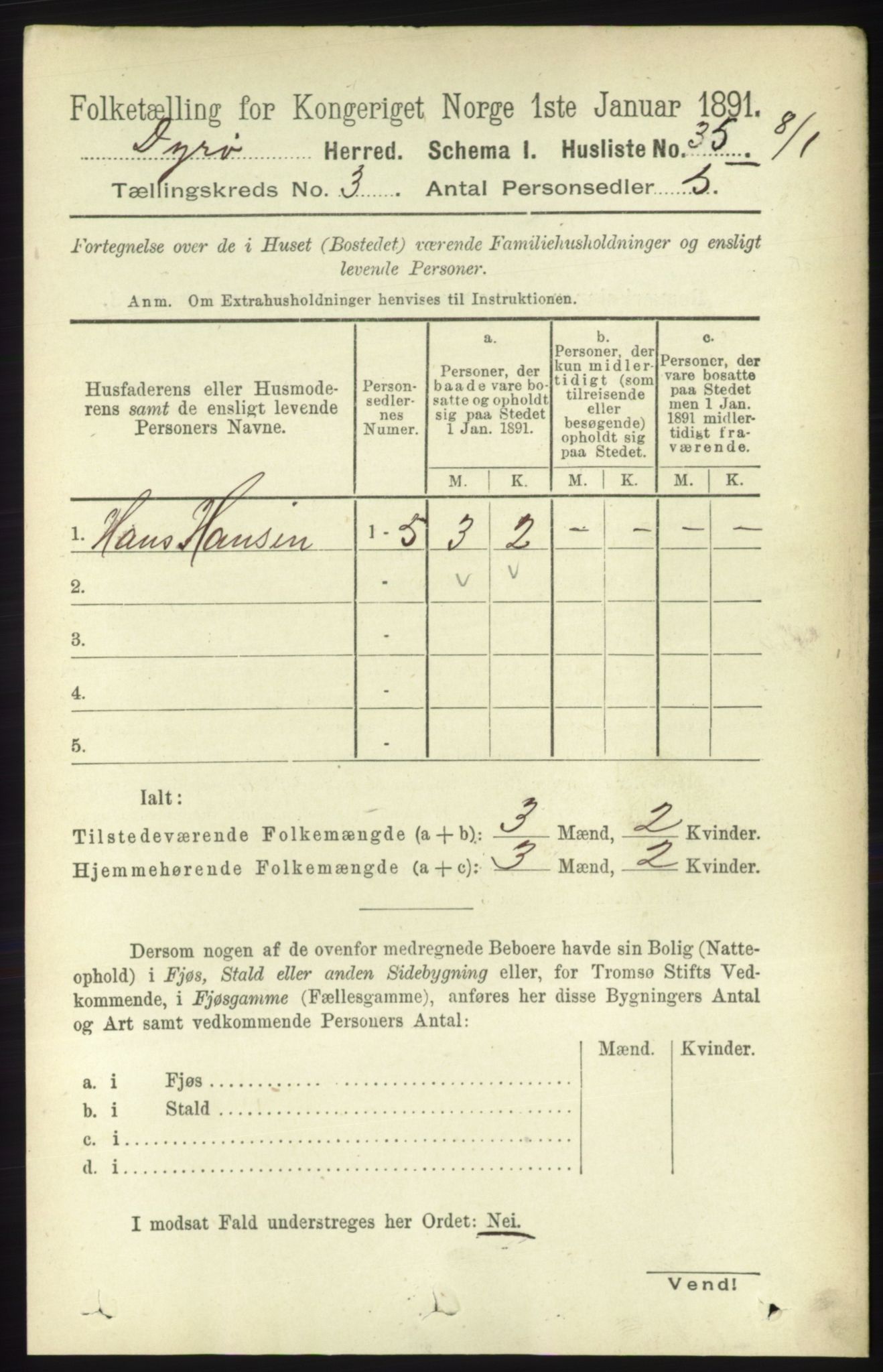 RA, 1891 census for 1926 Dyrøy, 1891, p. 1139