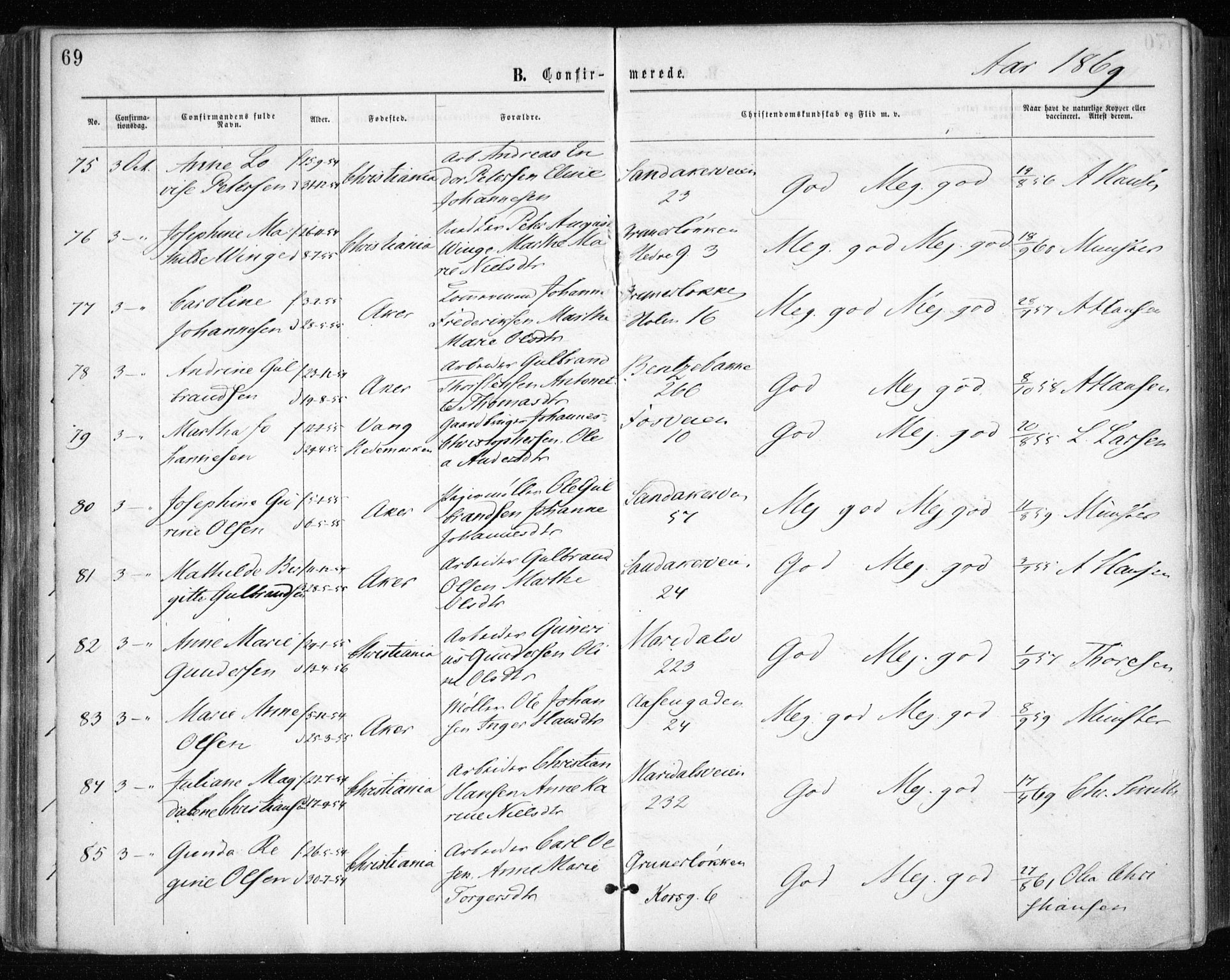 Gamle Aker prestekontor Kirkebøker, AV/SAO-A-10617a/F/L0003: Parish register (official) no. 3, 1865-1873, p. 69