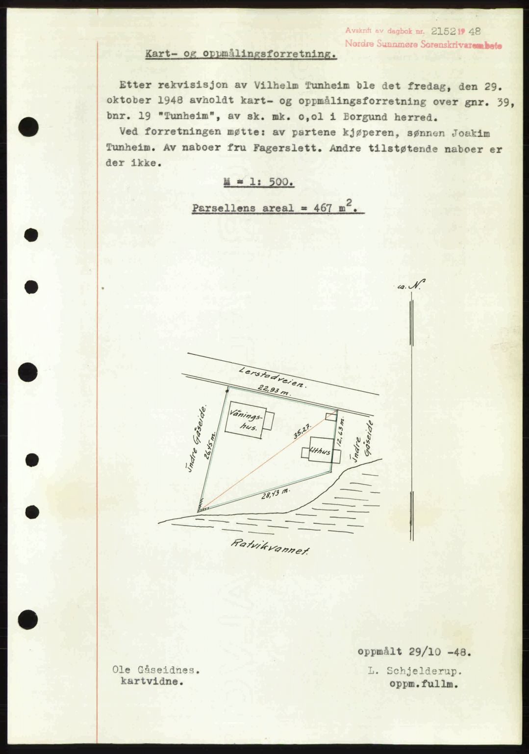 Nordre Sunnmøre sorenskriveri, AV/SAT-A-0006/1/2/2C/2Ca: Mortgage book no. A29, 1948-1949, Diary no: : 2152/1948