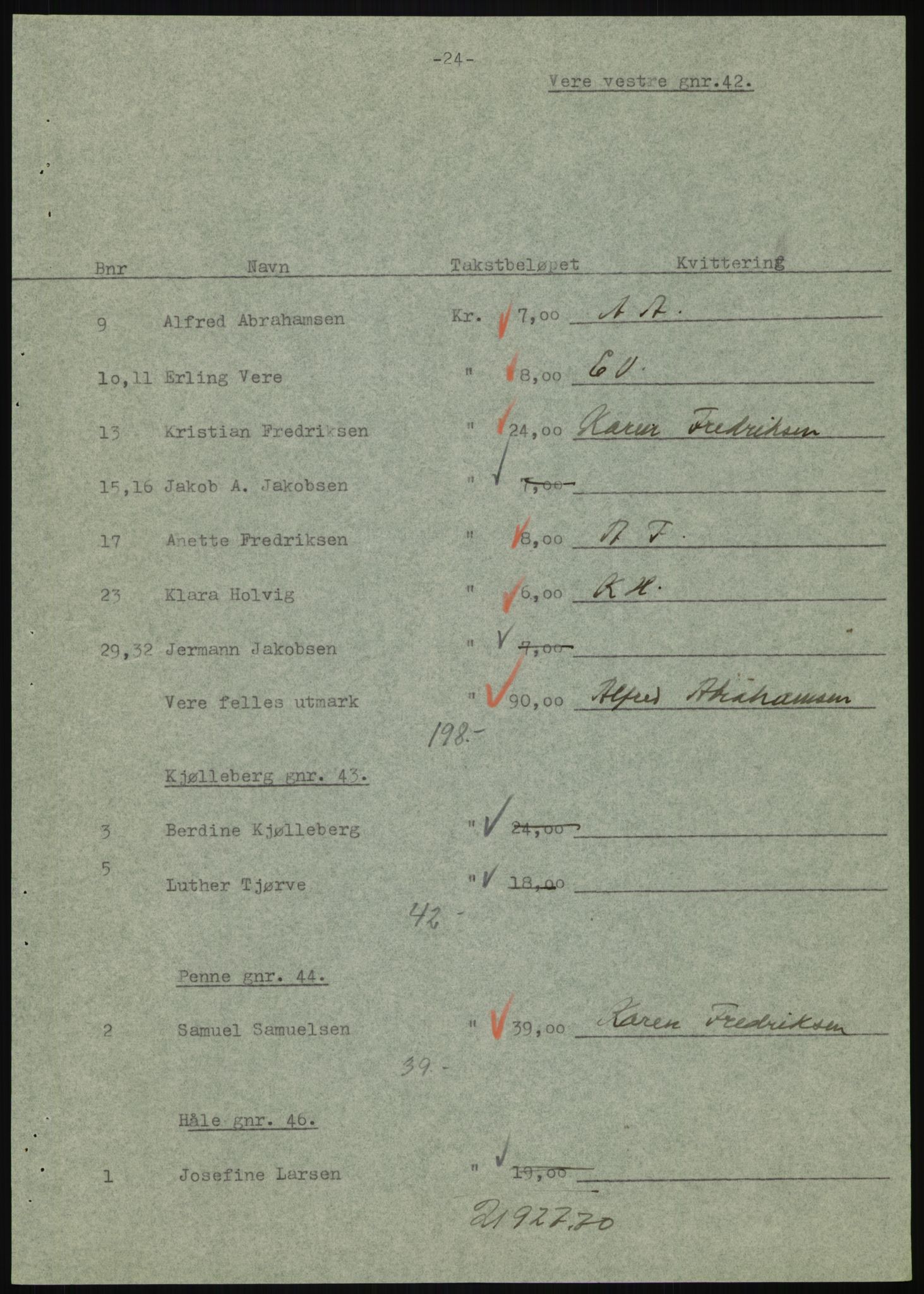 Forsvarsdepartementet, 10. kontor / Oppgjørskontoret, AV/RA-RAFA-1225/D/Db/L0180: Lista oppgjørskontor, 1942-1952, p. 995