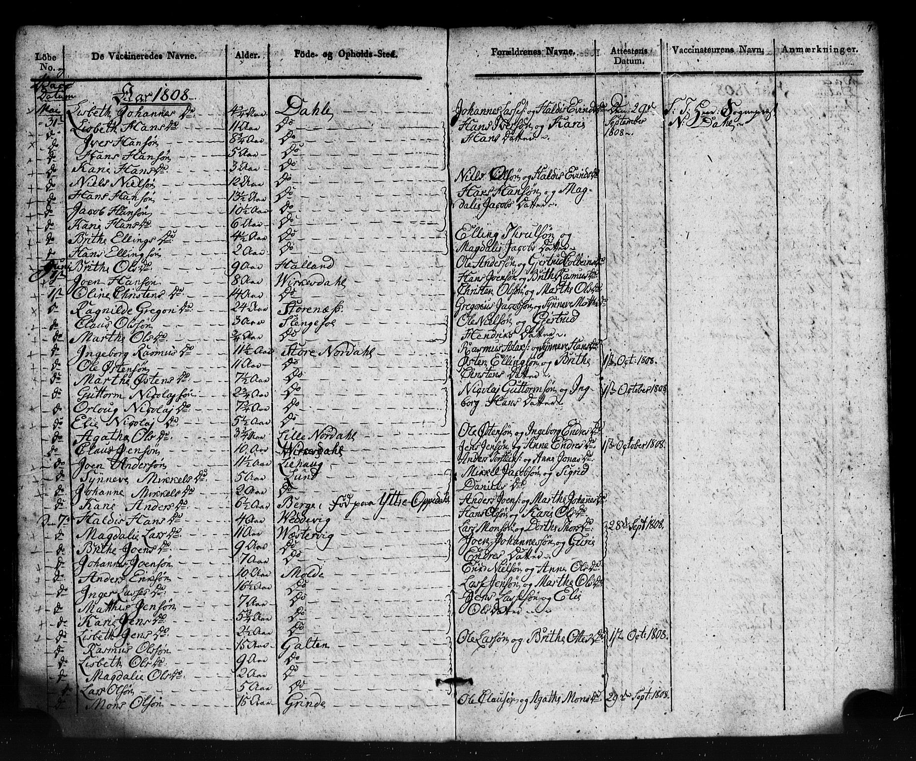 Gulen sokneprestembete, AV/SAB-A-80201/H/Haa/Haaa/L0024: Parish register (official) no. A 24, 1806-1821, p. 7