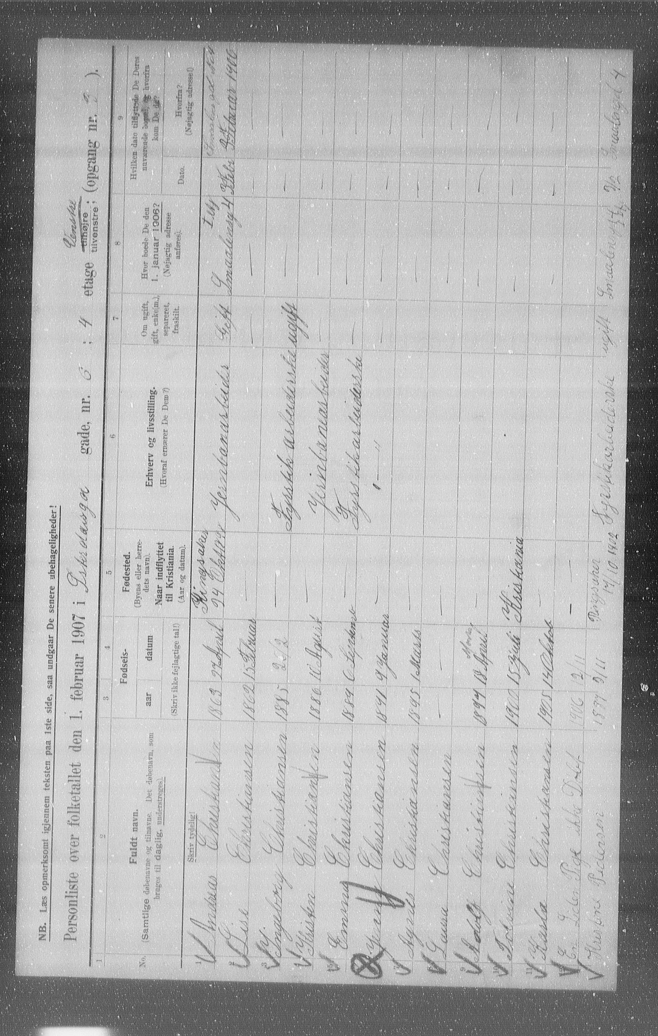 OBA, Municipal Census 1907 for Kristiania, 1907, p. 65602