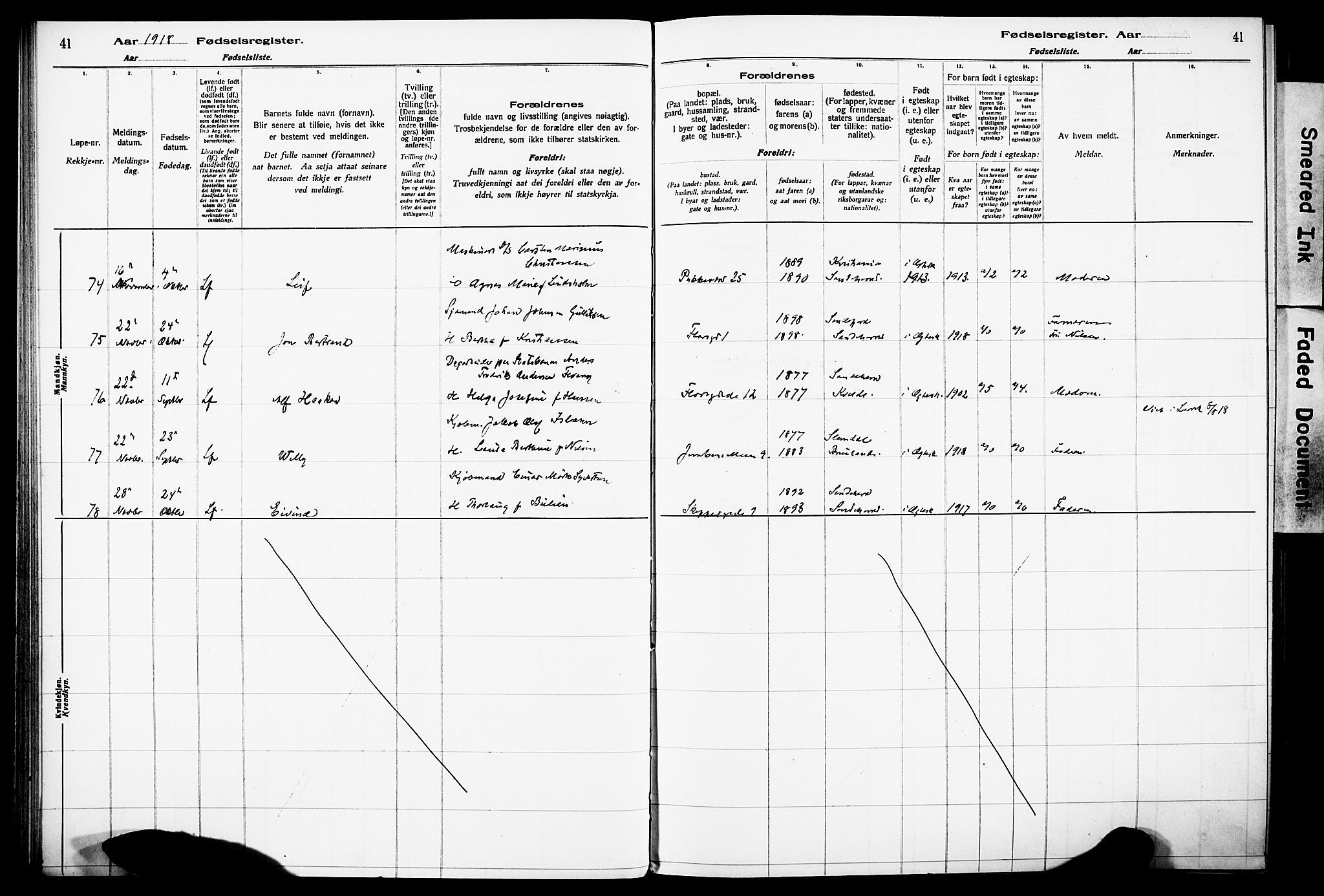 Sandefjord kirkebøker, SAKO/A-315/J/Ja/L0001: Birth register no. 1, 1916-1932, p. 41