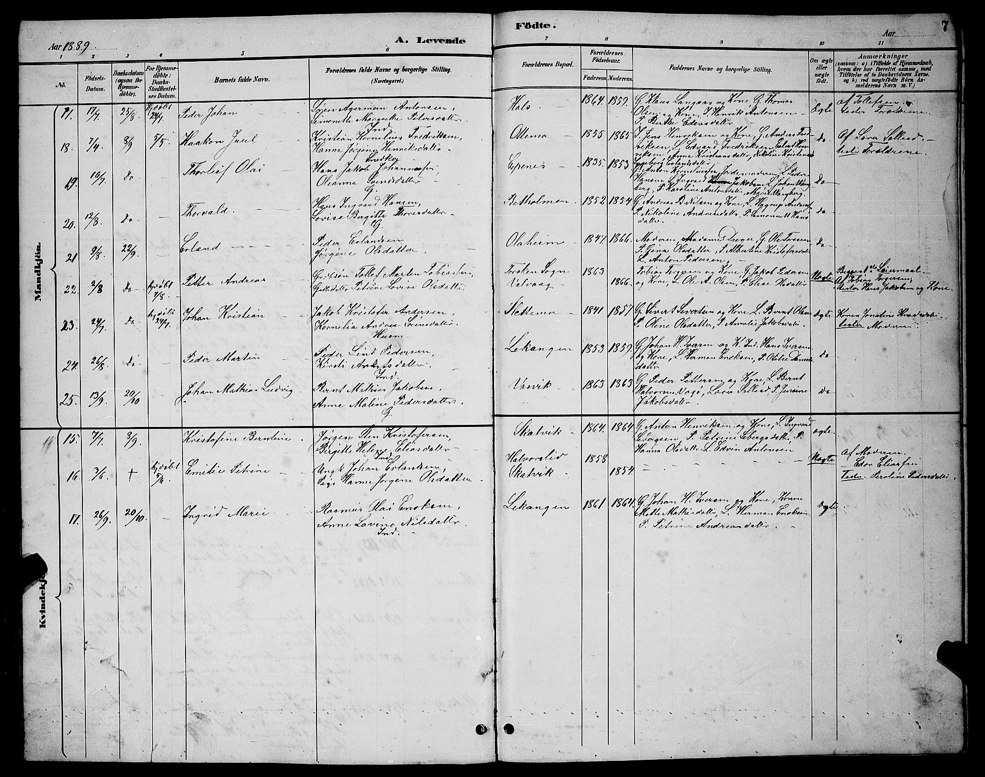 Tranøy sokneprestkontor, AV/SATØ-S-1313/I/Ia/Iab/L0004klokker: Parish register (copy) no. 4, 1888-1901, p. 7