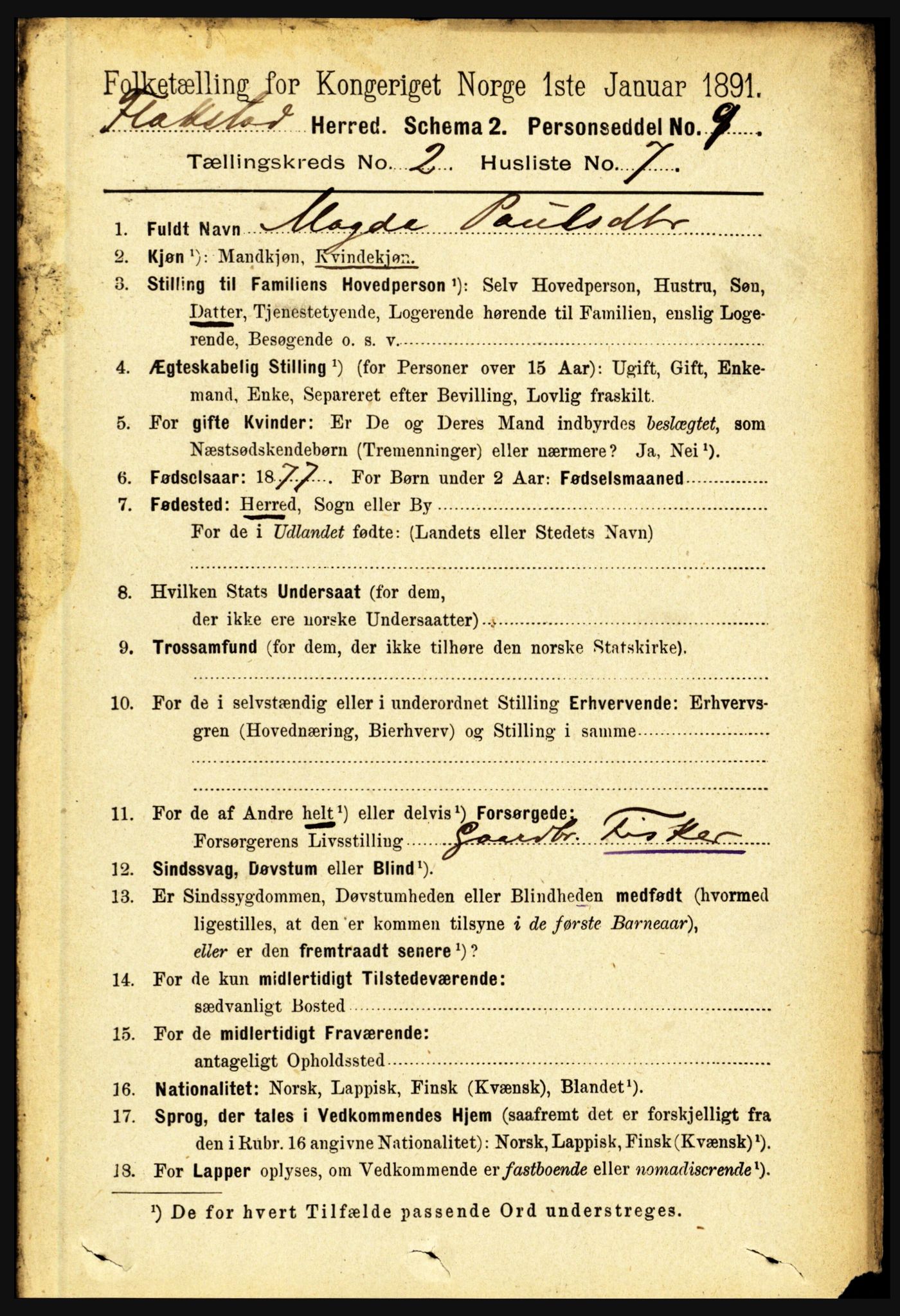 RA, 1891 census for 1859 Flakstad, 1891, p. 671