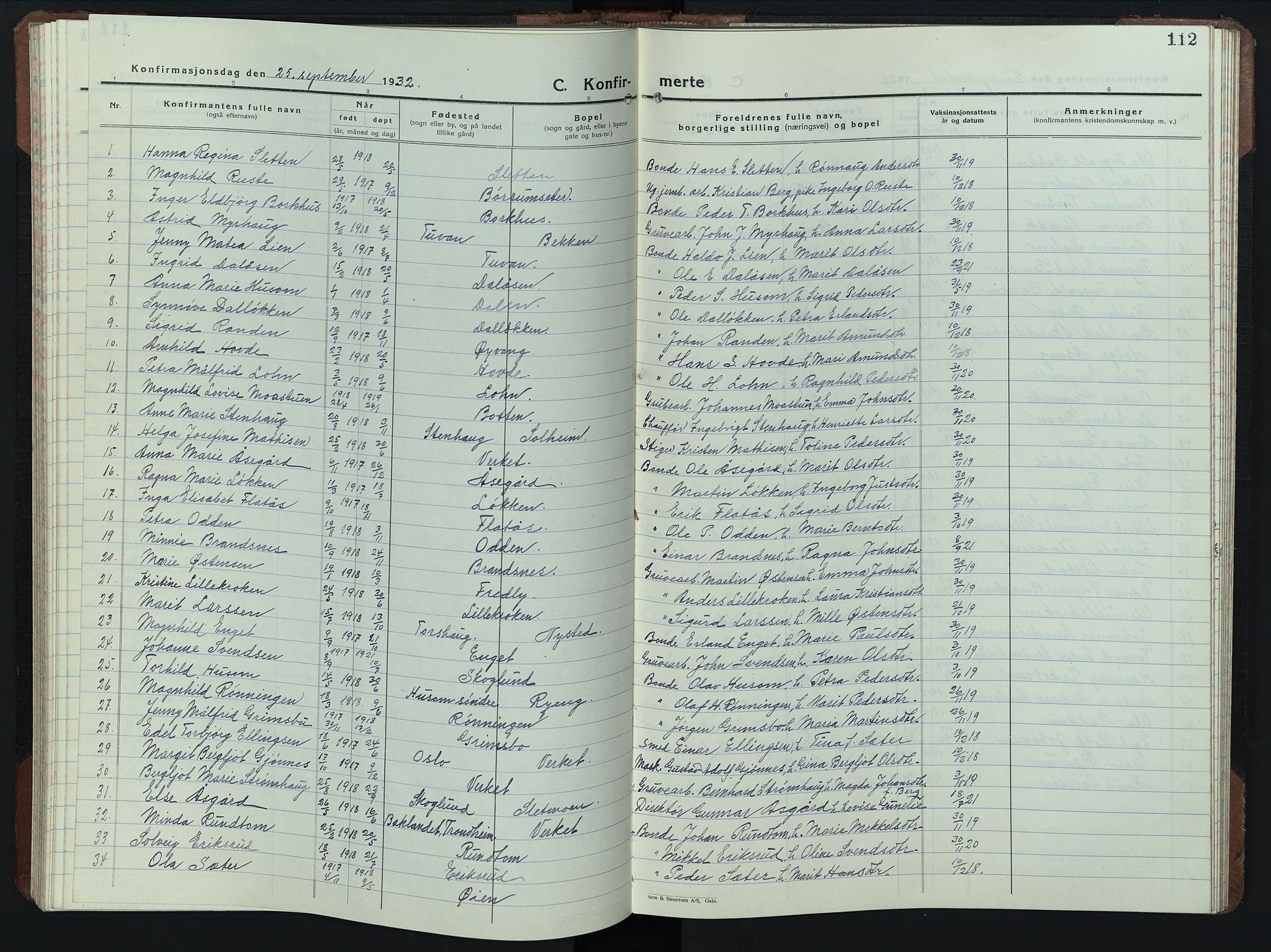 Alvdal prestekontor, AV/SAH-PREST-060/H/Ha/Hab/L0008: Parish register (copy) no. 8, 1925-1953, p. 112