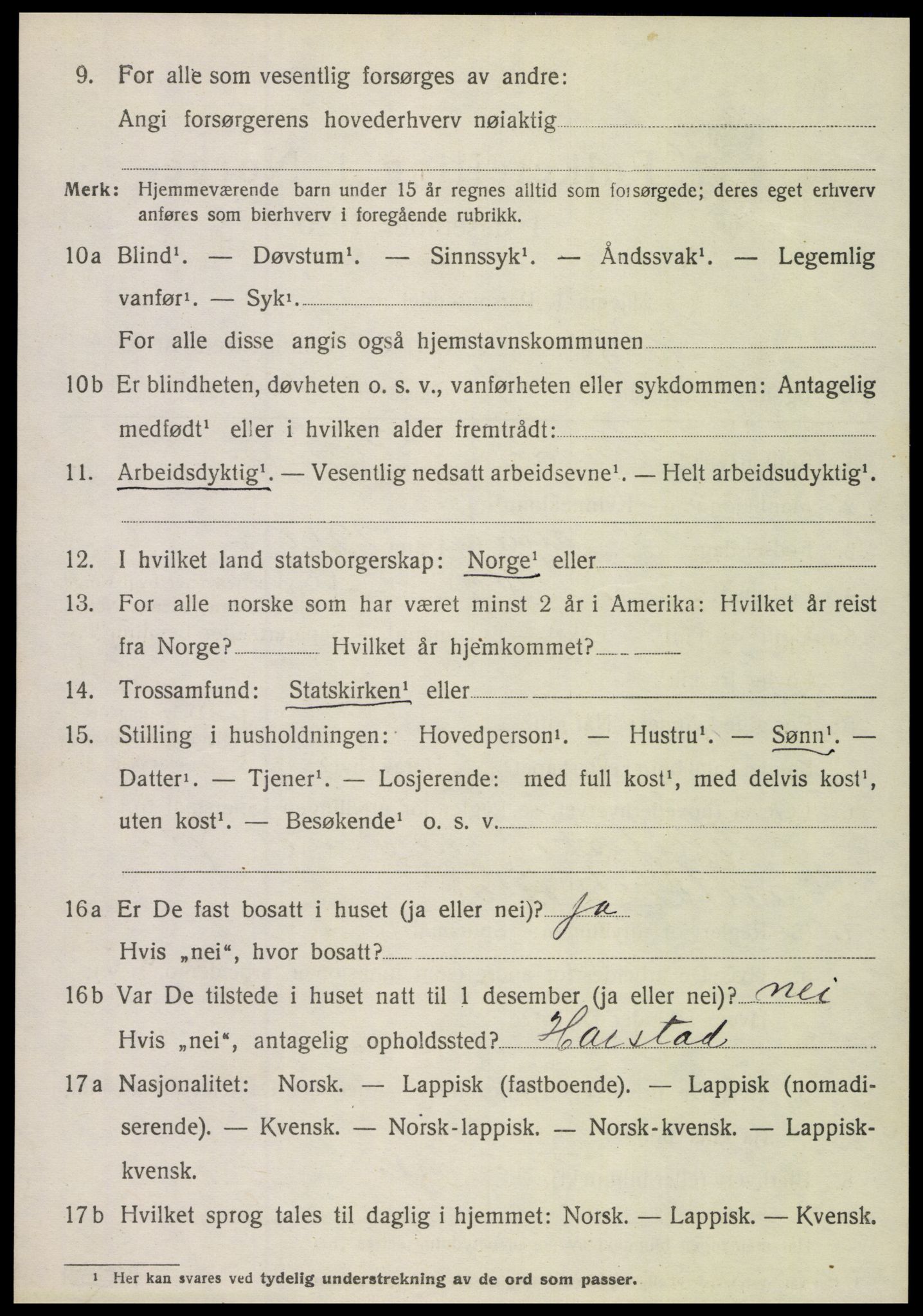 SAT, 1920 census for Steigen, 1920, p. 4267