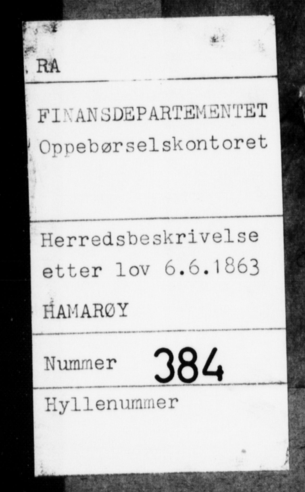 Matrikkelrevisjonen av 1863, AV/RA-S-1530/F/Fe/L0384/0001: Hammerøy / I. Kopi av original matrikkelutkast fra SA Trondheim, 1863