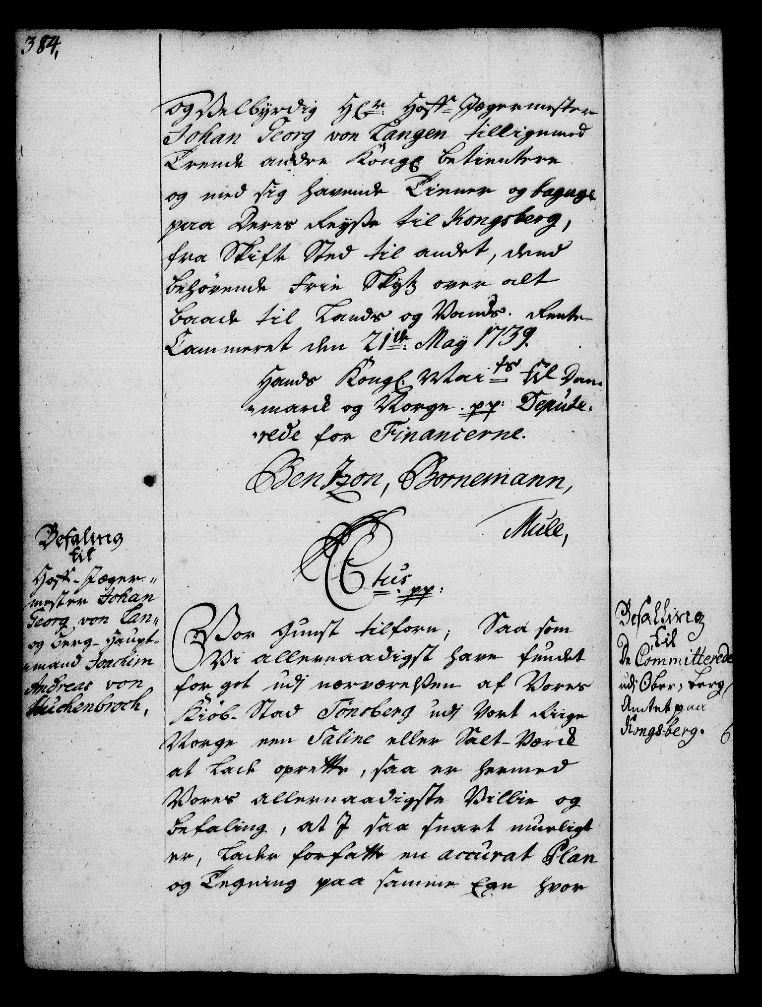 Rentekammeret, Kammerkanselliet, AV/RA-EA-3111/G/Gg/Gga/L0004: Norsk ekspedisjonsprotokoll med register (merket RK 53.4), 1734-1741, p. 384