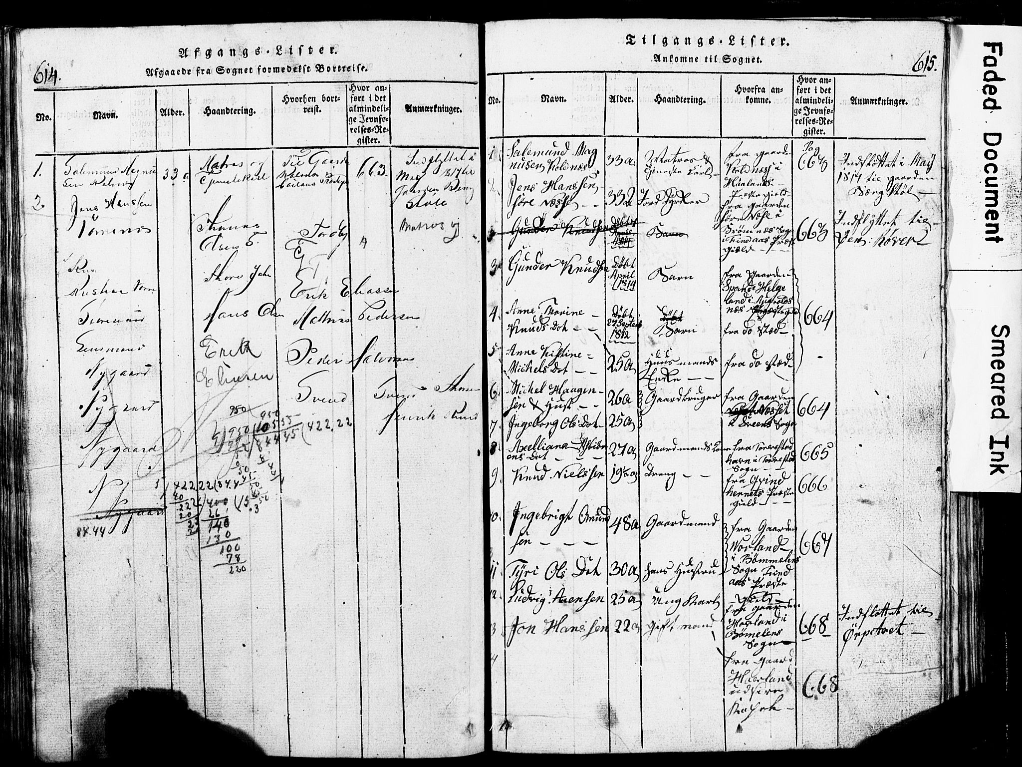Torvastad sokneprestkontor, SAST/A -101857/H/Ha/Hab/L0002: Parish register (copy) no. B 2, 1817-1834, p. 614-615