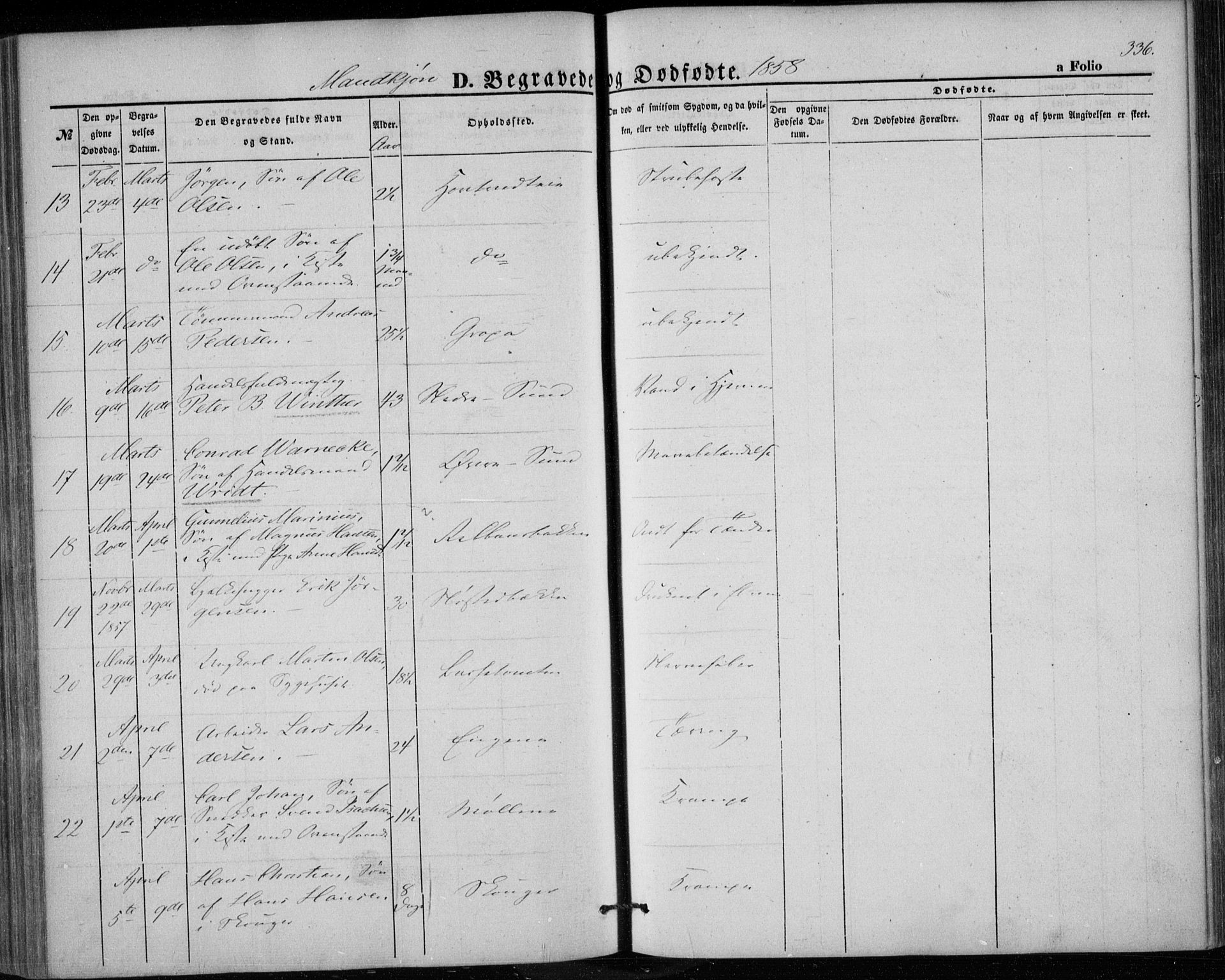 Bragernes kirkebøker, SAKO/A-6/F/Fb/L0002: Parish register (official) no. II 2, 1848-1859, p. 336