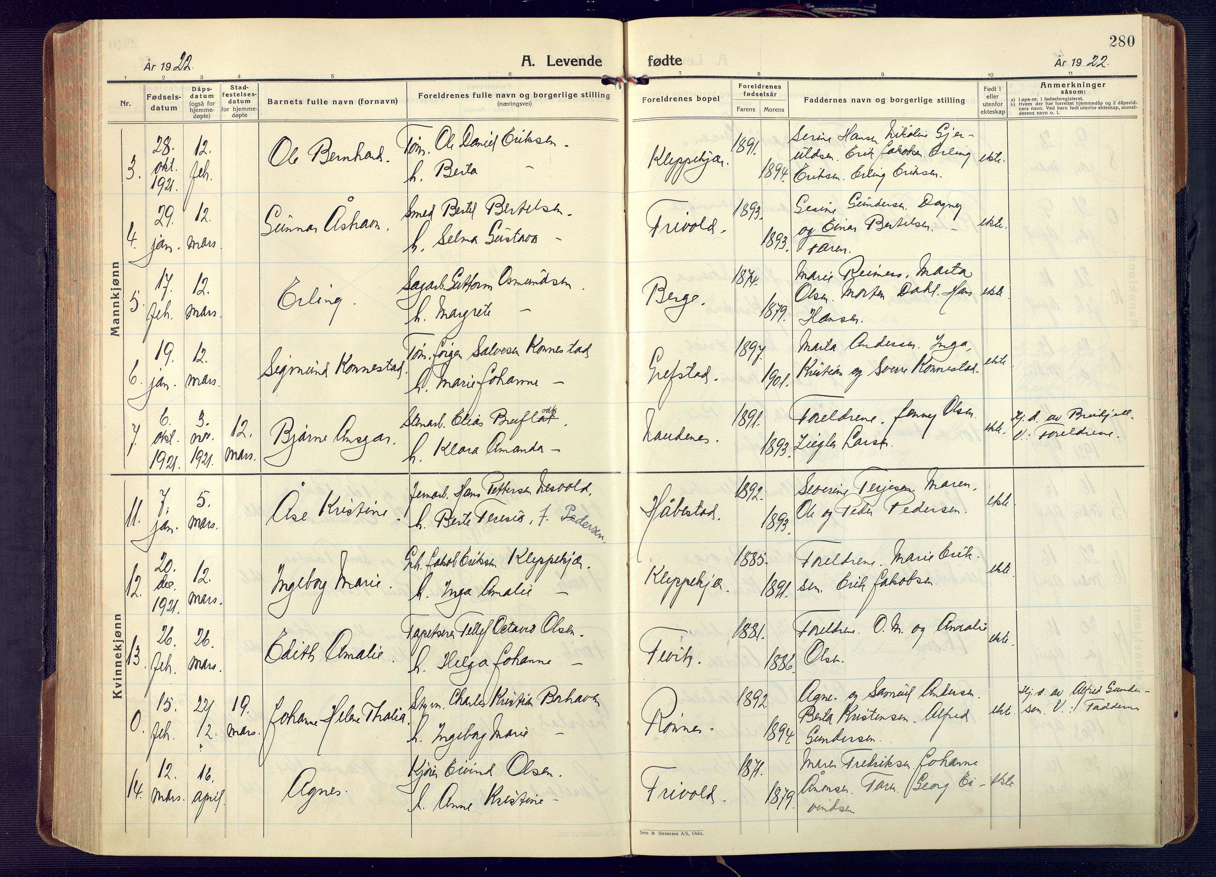 Fjære sokneprestkontor, SAK/1111-0011/F/Fa/L0004: Parish register (official) no. A 4, 1902-1925, p. 280