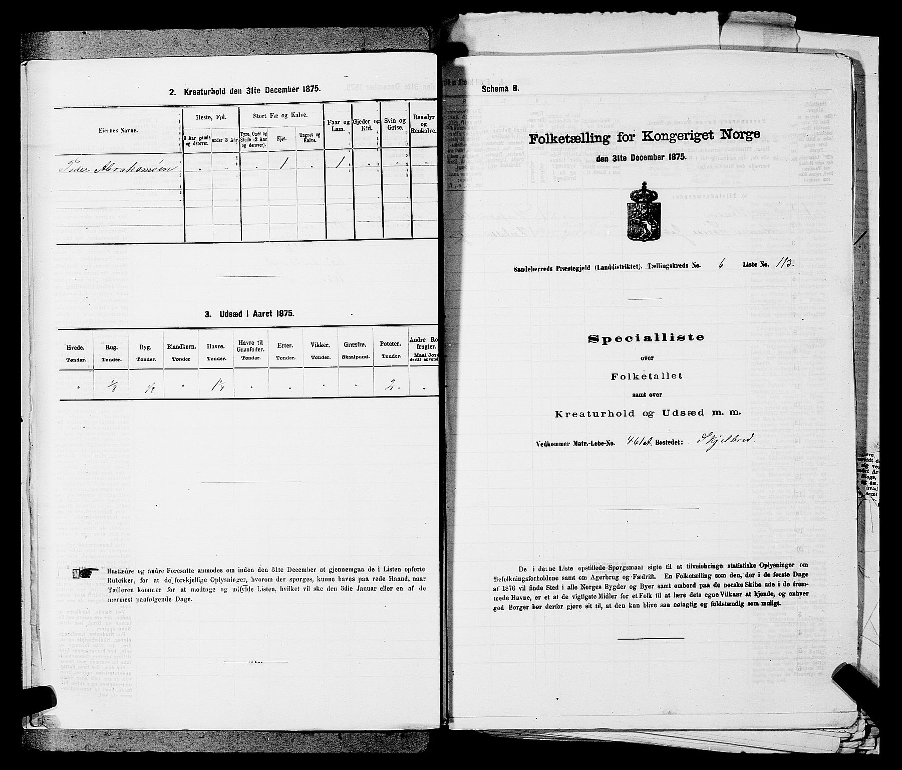 SAKO, 1875 census for 0724L Sandeherred/Sandeherred, 1875, p. 1540