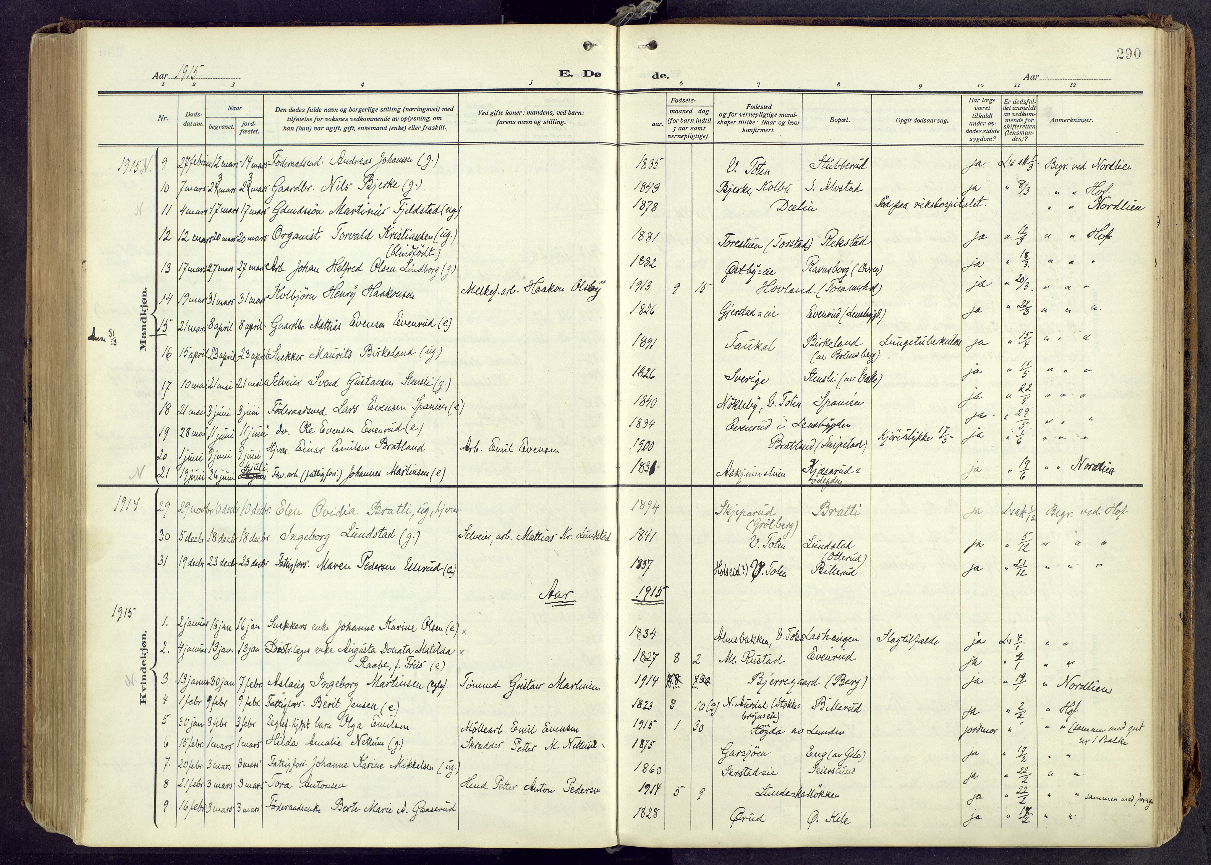 Østre Toten prestekontor, AV/SAH-PREST-104/H/Ha/Haa/L0010: Parish register (official) no. 10, 1910-1920, p. 290