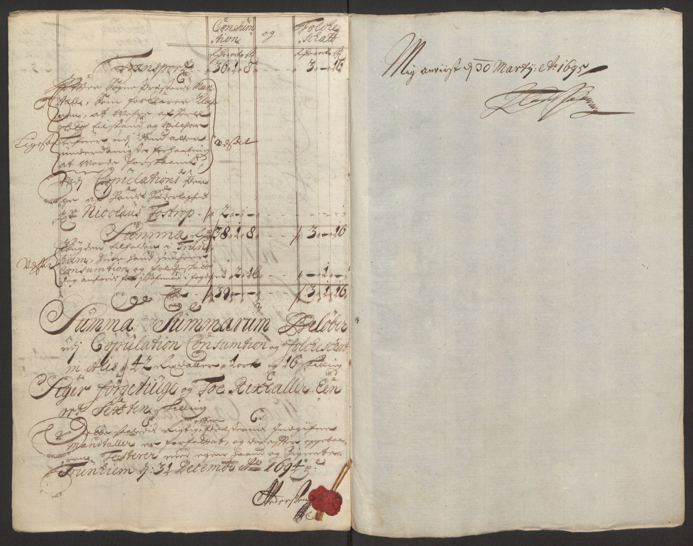 Rentekammeret inntil 1814, Reviderte regnskaper, Fogderegnskap, AV/RA-EA-4092/R60/L3944: Fogderegnskap Orkdal og Gauldal, 1694, p. 160