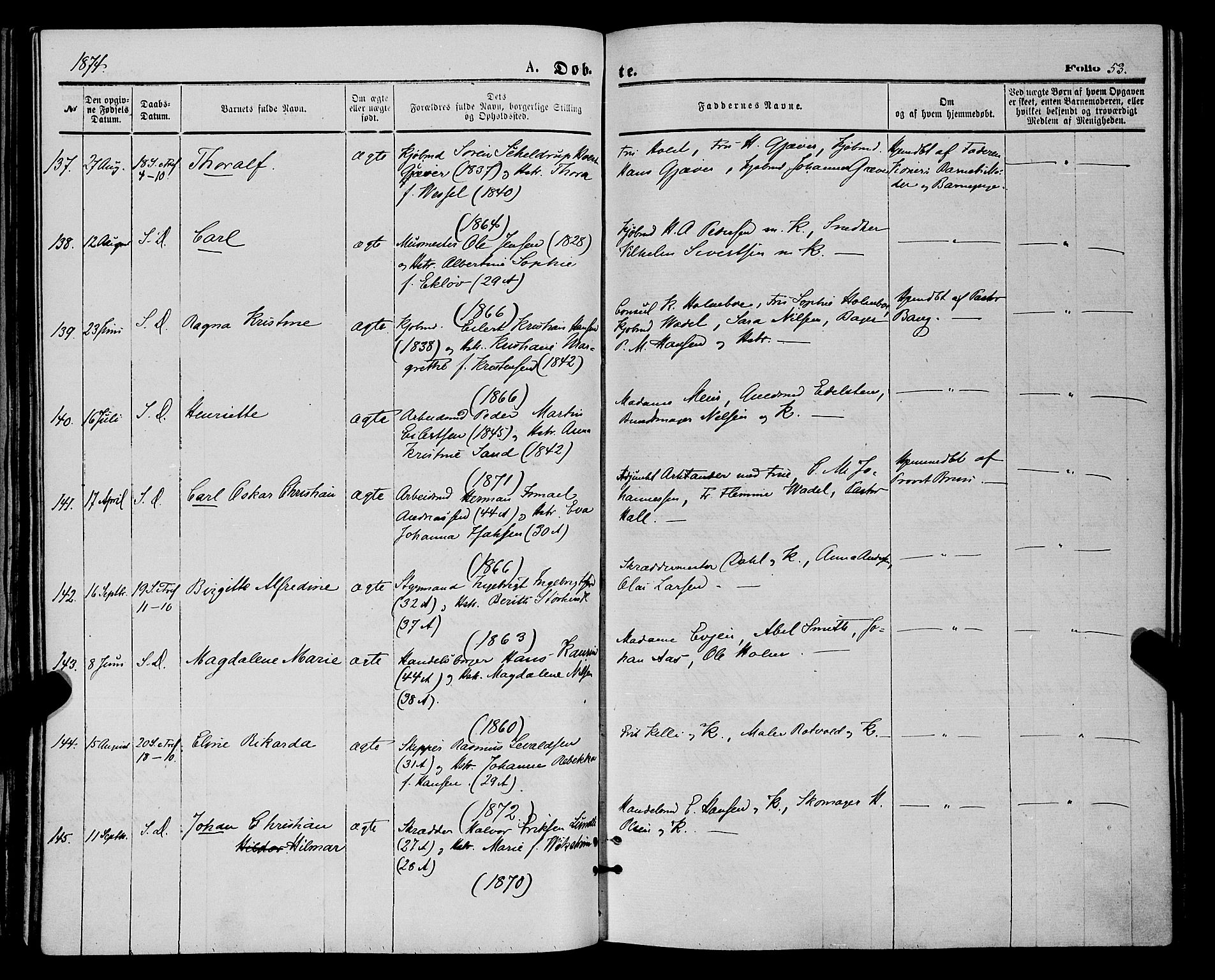 Tromsø sokneprestkontor/stiftsprosti/domprosti, AV/SATØ-S-1343/G/Ga/L0013kirke: Parish register (official) no. 13, 1872-1877, p. 53