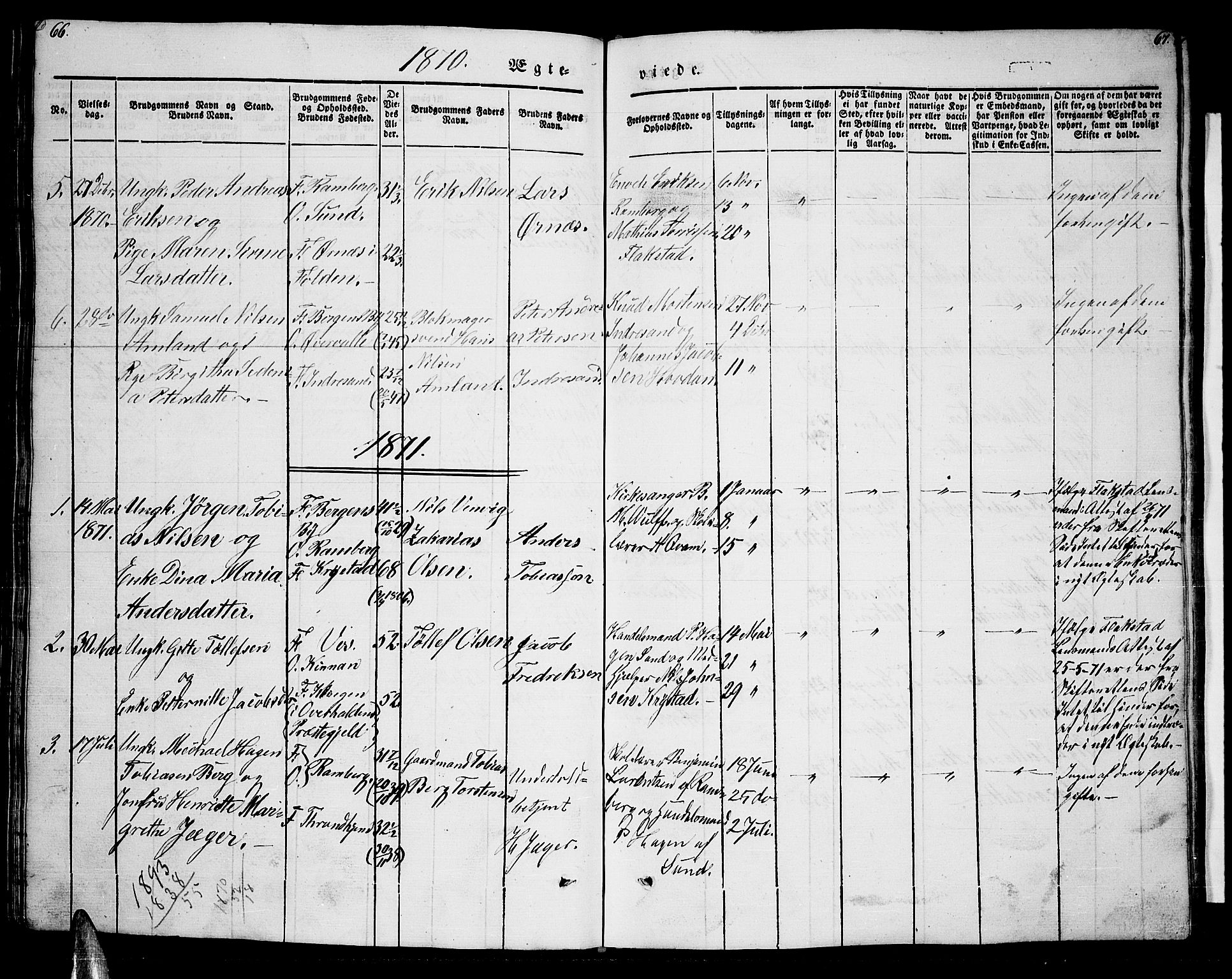 Ministerialprotokoller, klokkerbøker og fødselsregistre - Nordland, AV/SAT-A-1459/885/L1212: Parish register (copy) no. 885C01, 1847-1873, p. 66-67