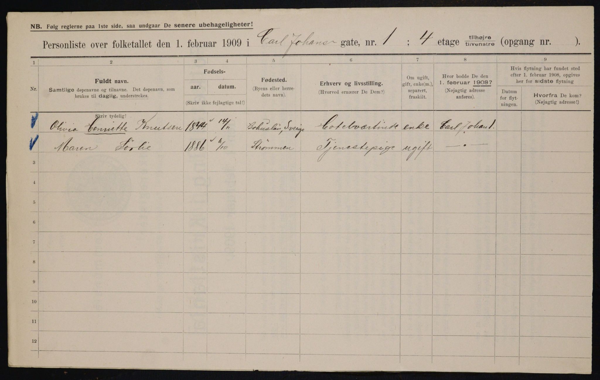 OBA, Municipal Census 1909 for Kristiania, 1909, p. 44416