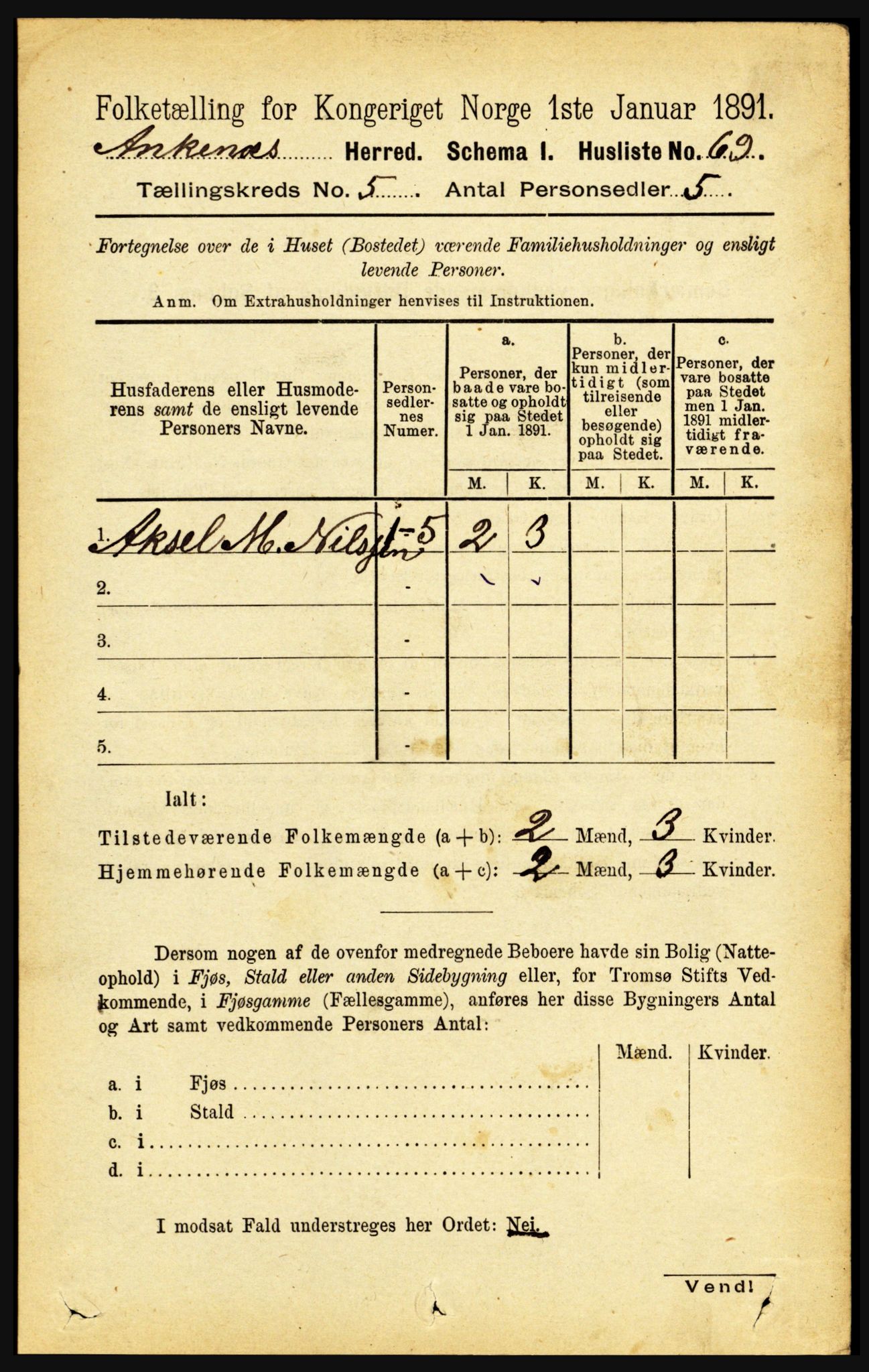 RA, 1891 census for 1855 Ankenes, 1891, p. 2738