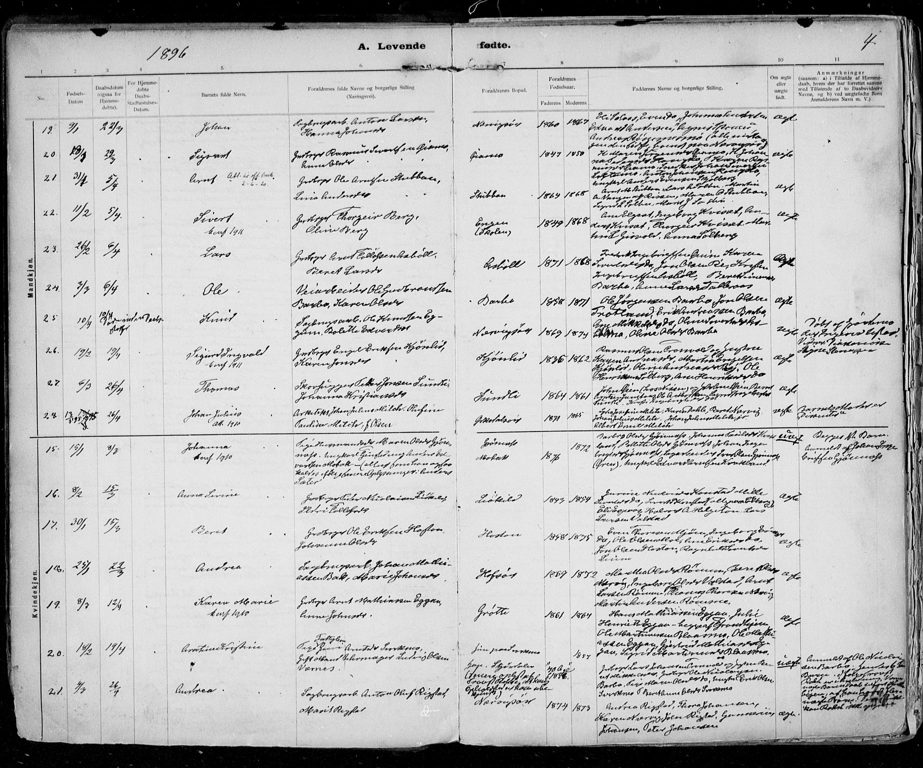 Ministerialprotokoller, klokkerbøker og fødselsregistre - Sør-Trøndelag, SAT/A-1456/668/L0811: Parish register (official) no. 668A11, 1894-1913, p. 4