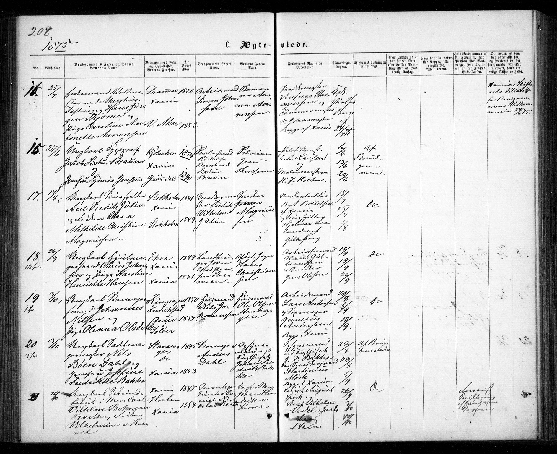 Garnisonsmenigheten Kirkebøker, AV/SAO-A-10846/G/Ga/L0006: Parish register (copy) no. 6, 1860-1880, p. 208