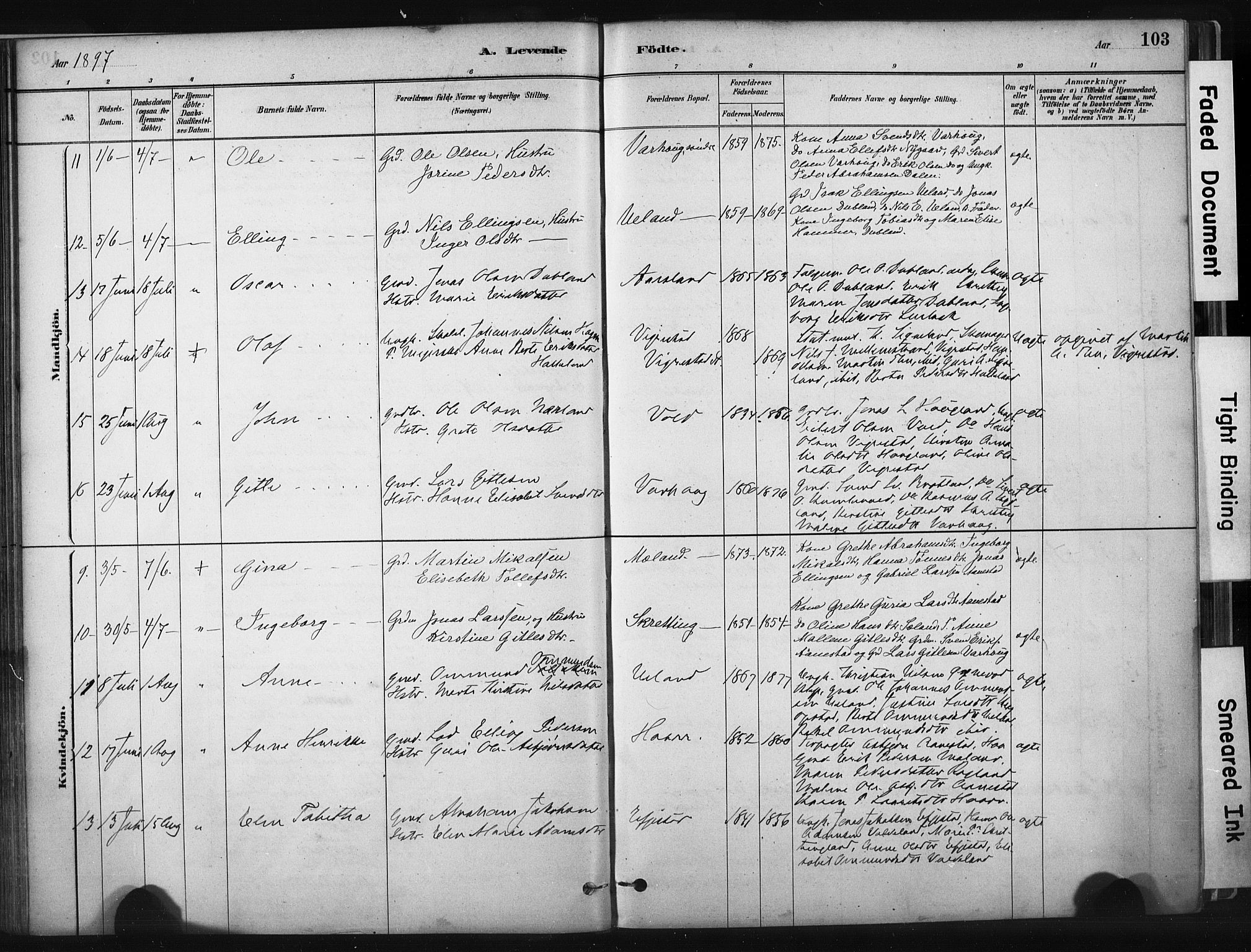 Hå sokneprestkontor, AV/SAST-A-101801/001/30BA/L0011: Parish register (official) no. A 10, 1879-1900, p. 103