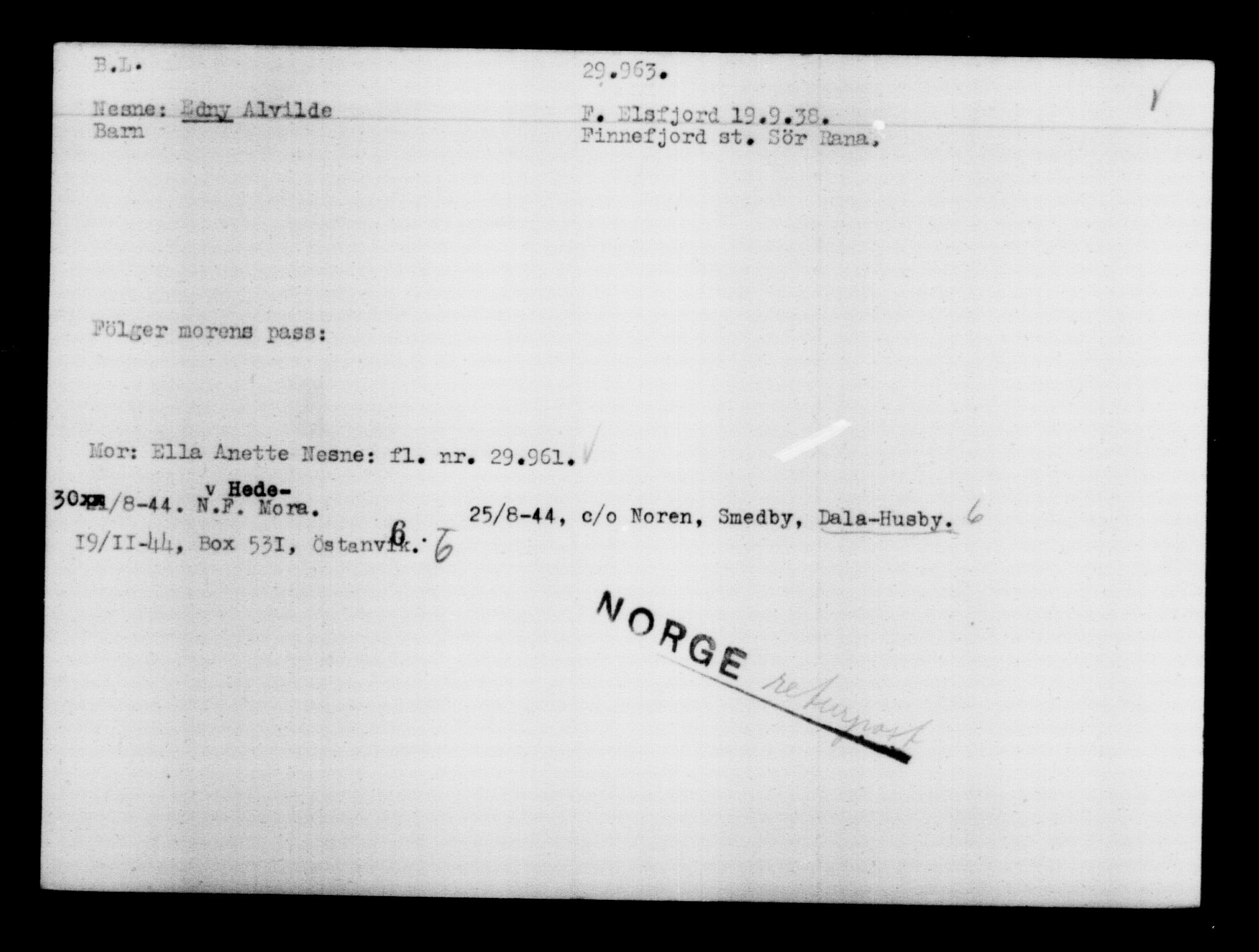 Den Kgl. Norske Legasjons Flyktningskontor, RA/S-6753/V/Va/L0012: Kjesäterkartoteket.  Flyktningenr. 28300-31566, 1940-1945, p. 1831