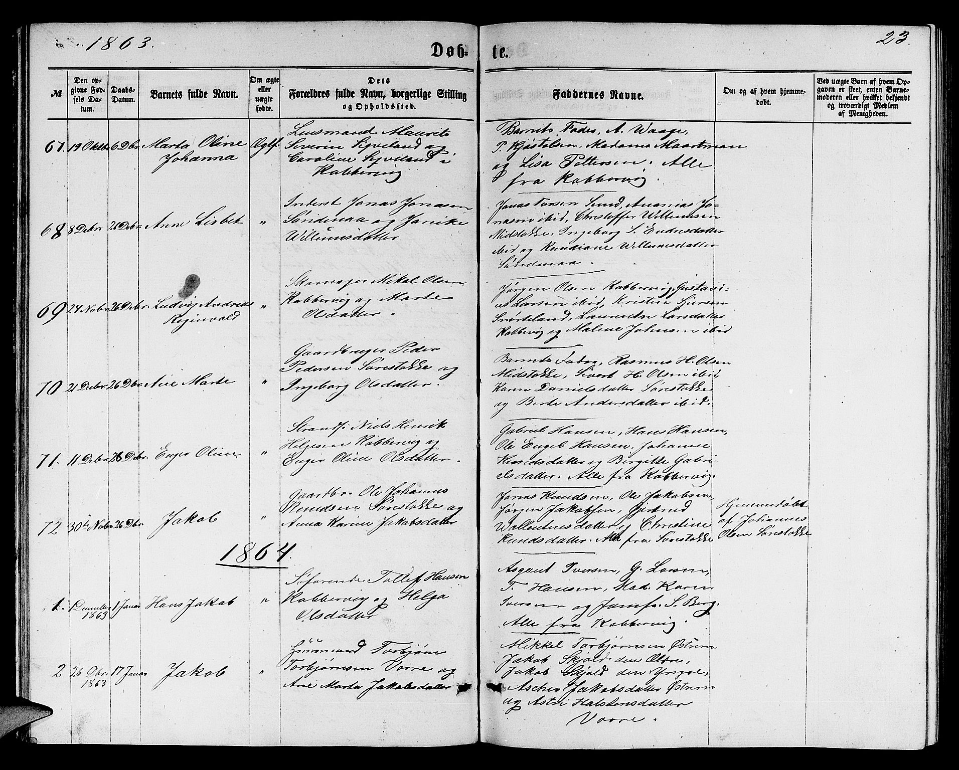 Avaldsnes sokneprestkontor, SAST/A -101851/H/Ha/Hab/L0004: Parish register (copy) no. B 4, 1861-1876, p. 23