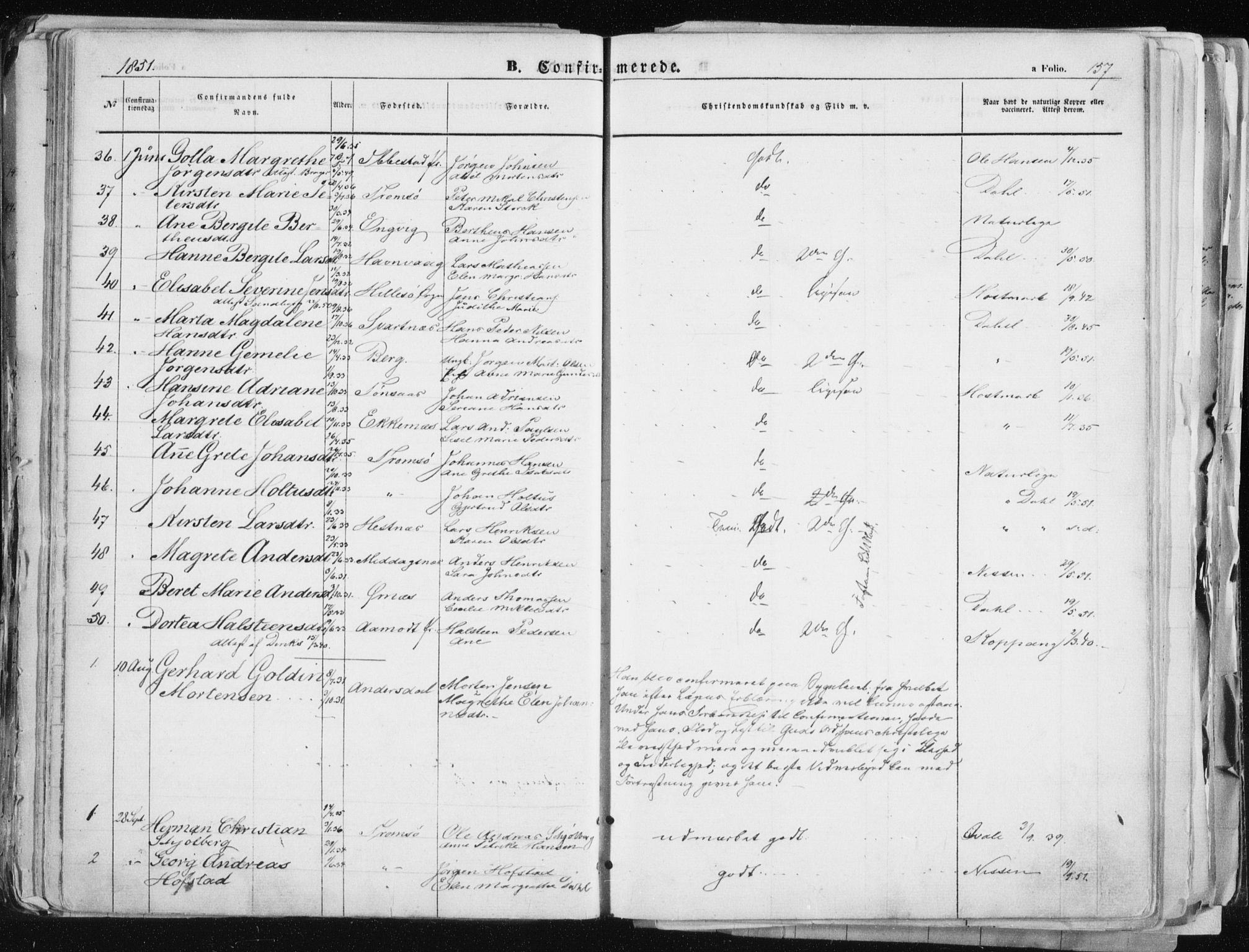 Tromsø sokneprestkontor/stiftsprosti/domprosti, SATØ/S-1343/G/Ga/L0010kirke: Parish register (official) no. 10, 1848-1855, p. 157