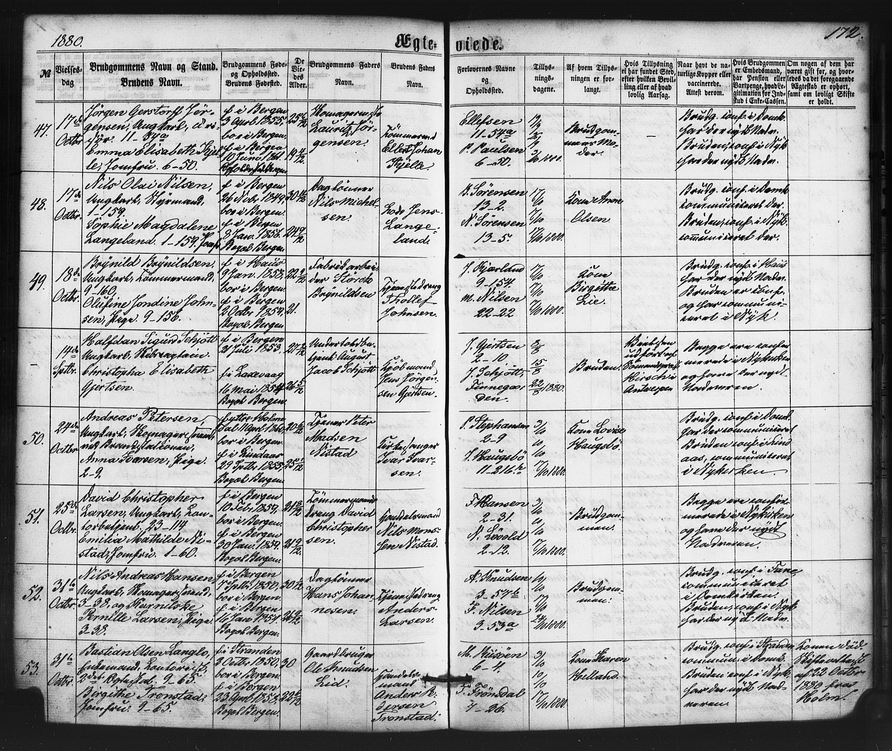 Nykirken Sokneprestembete, AV/SAB-A-77101/H/Haa/L0032: Parish register (official) no. D 2, 1861-1883, p. 172