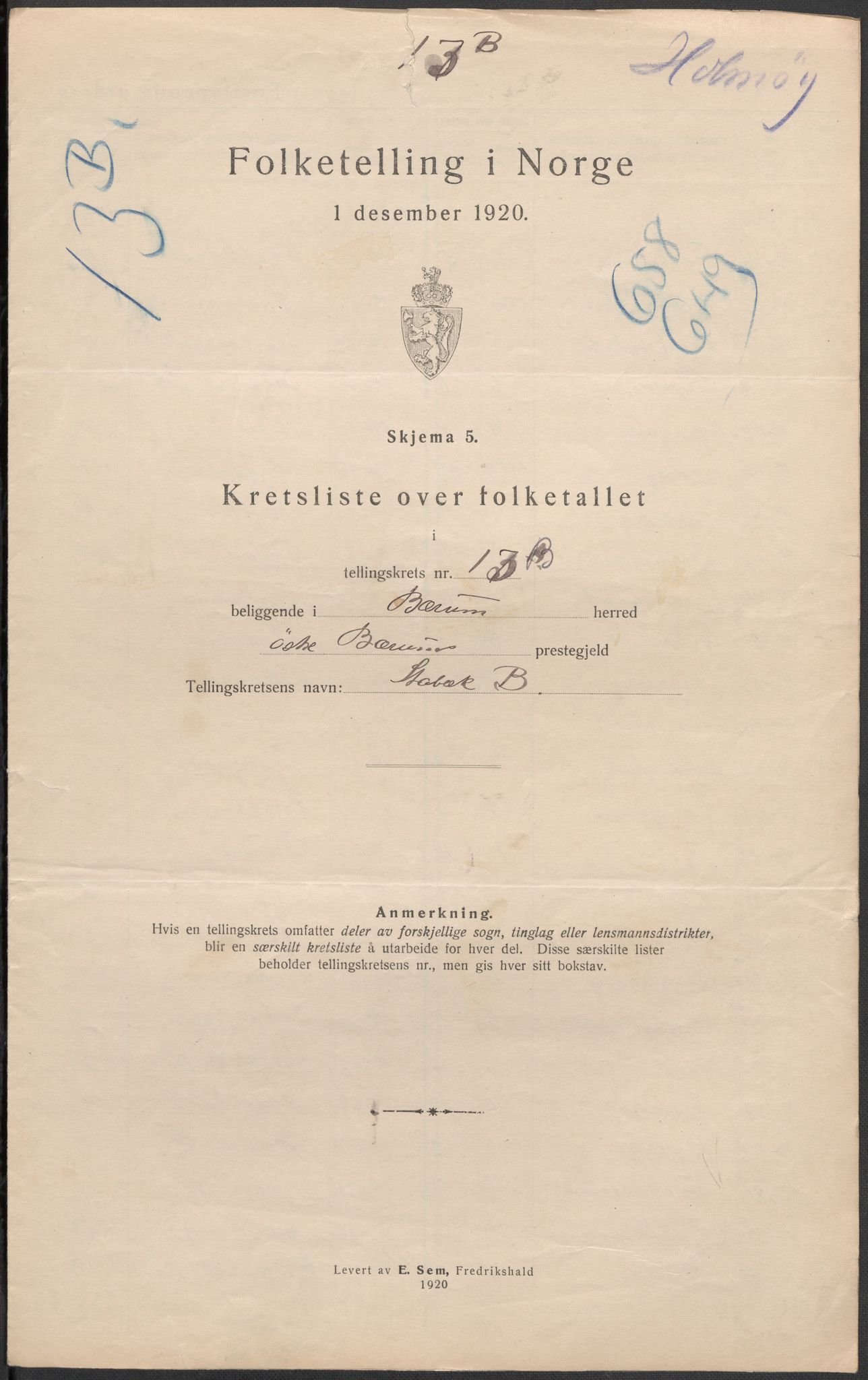 SAO, 1920 census for Bærum, 1920, p. 73