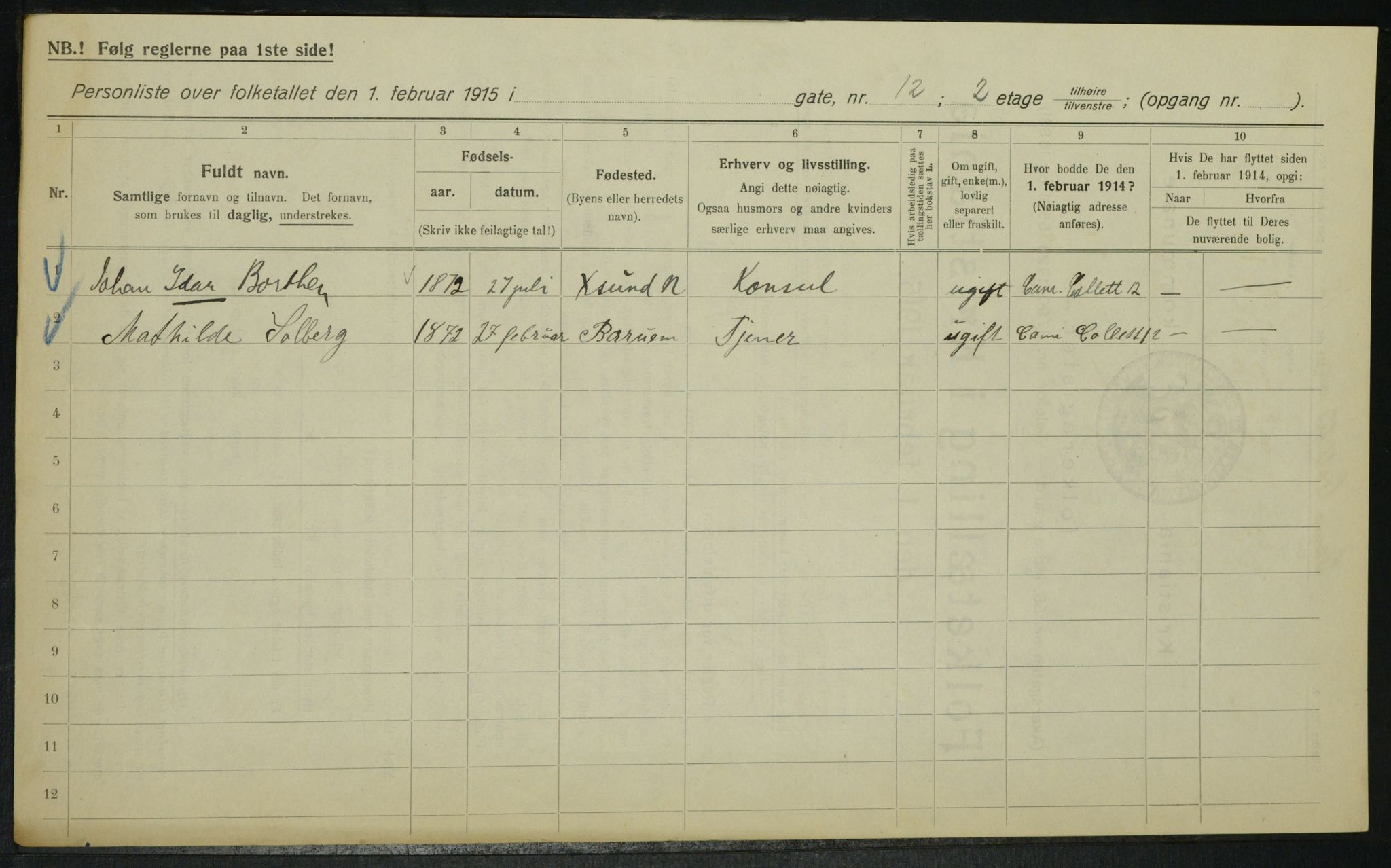 OBA, Municipal Census 1915 for Kristiania, 1915, p. 11808