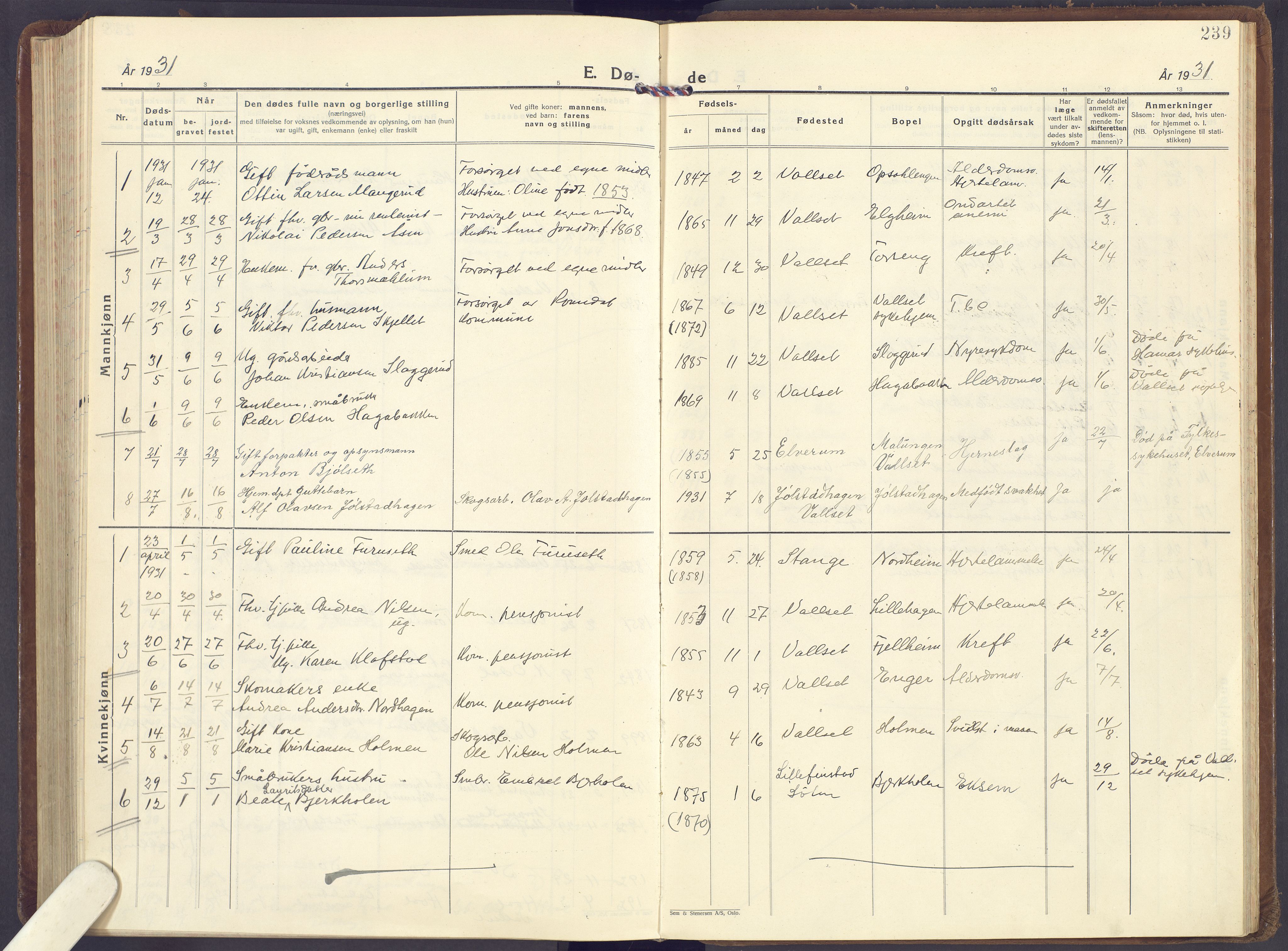 Romedal prestekontor, AV/SAH-PREST-004/K/L0013: Parish register (official) no. 13, 1930-1949, p. 239