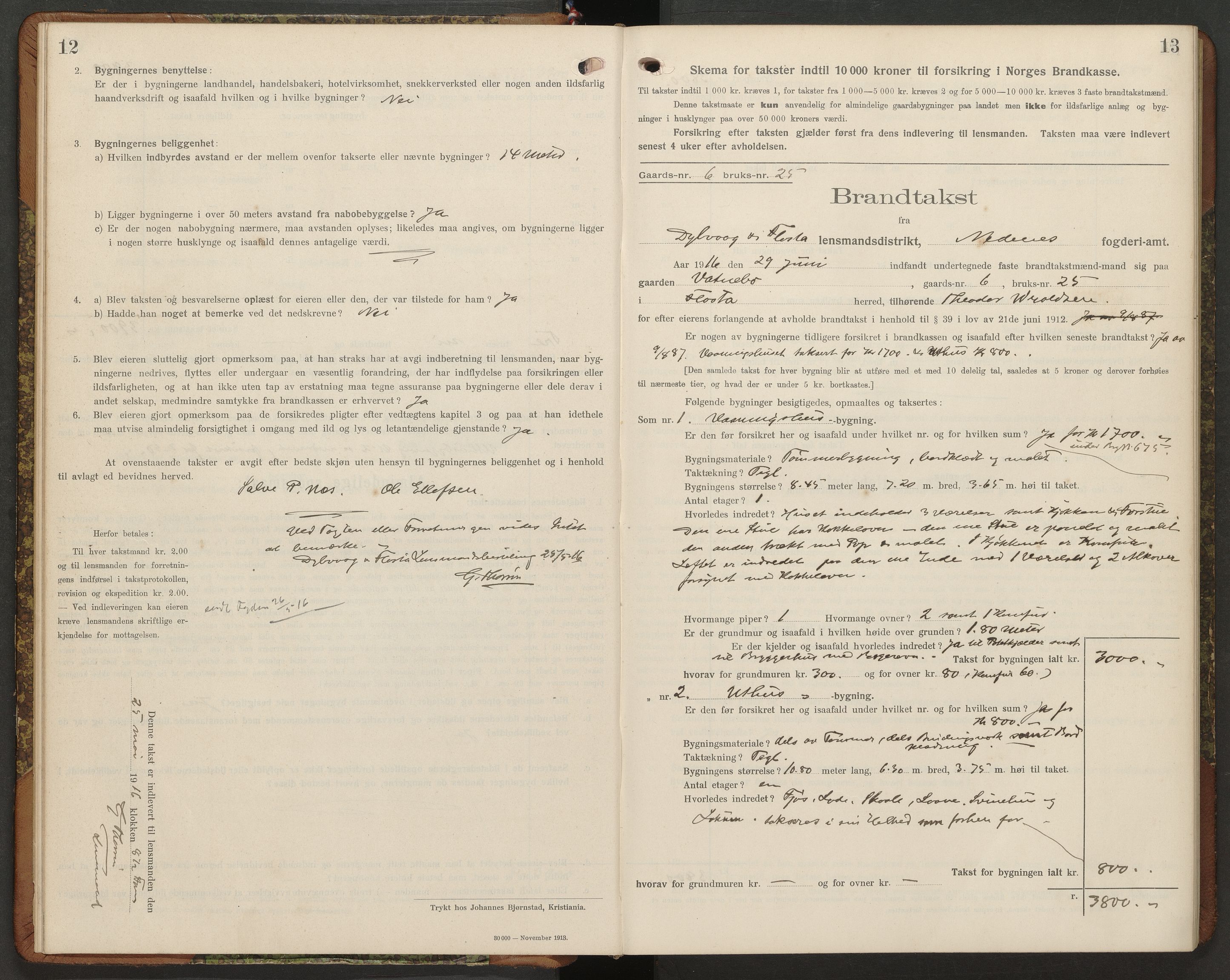 Norges Brannkasse Dypvåg og Flosta, AV/SAK-2241-0008/F/Fa/L0007: Branntakstprotokoll nr. 7 med gårdsnavnregister, 1916-1927