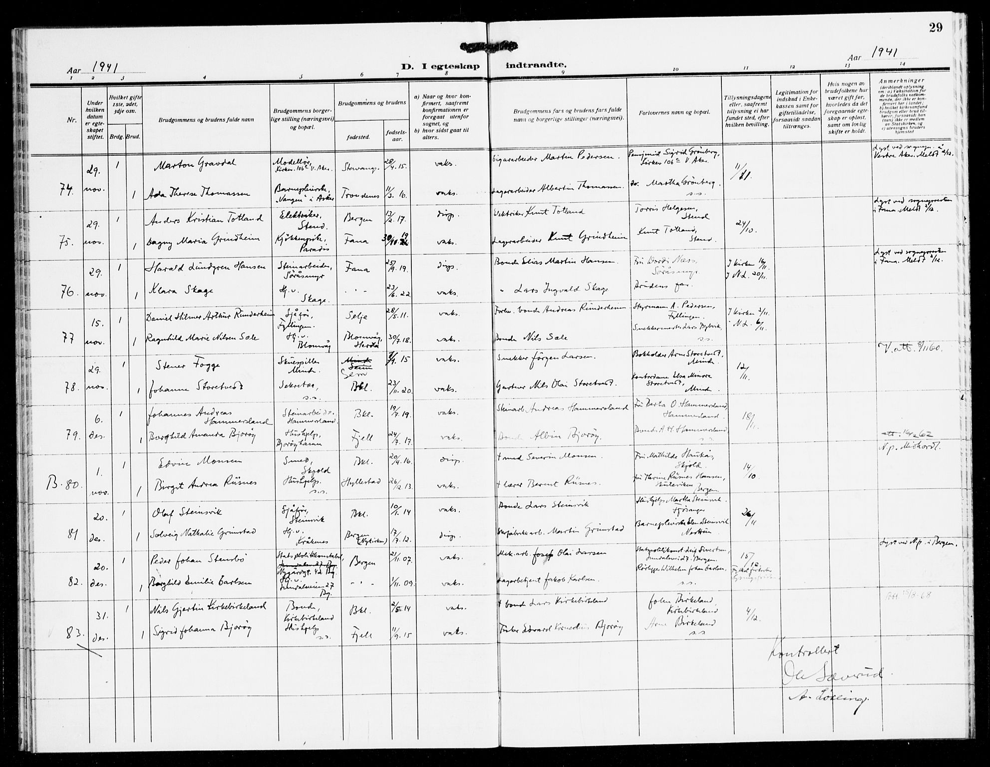 Fana Sokneprestembete, AV/SAB-A-75101/H/Haa/Haak/L0003: Parish register (official) no. K 3, 1938-1944, p. 29