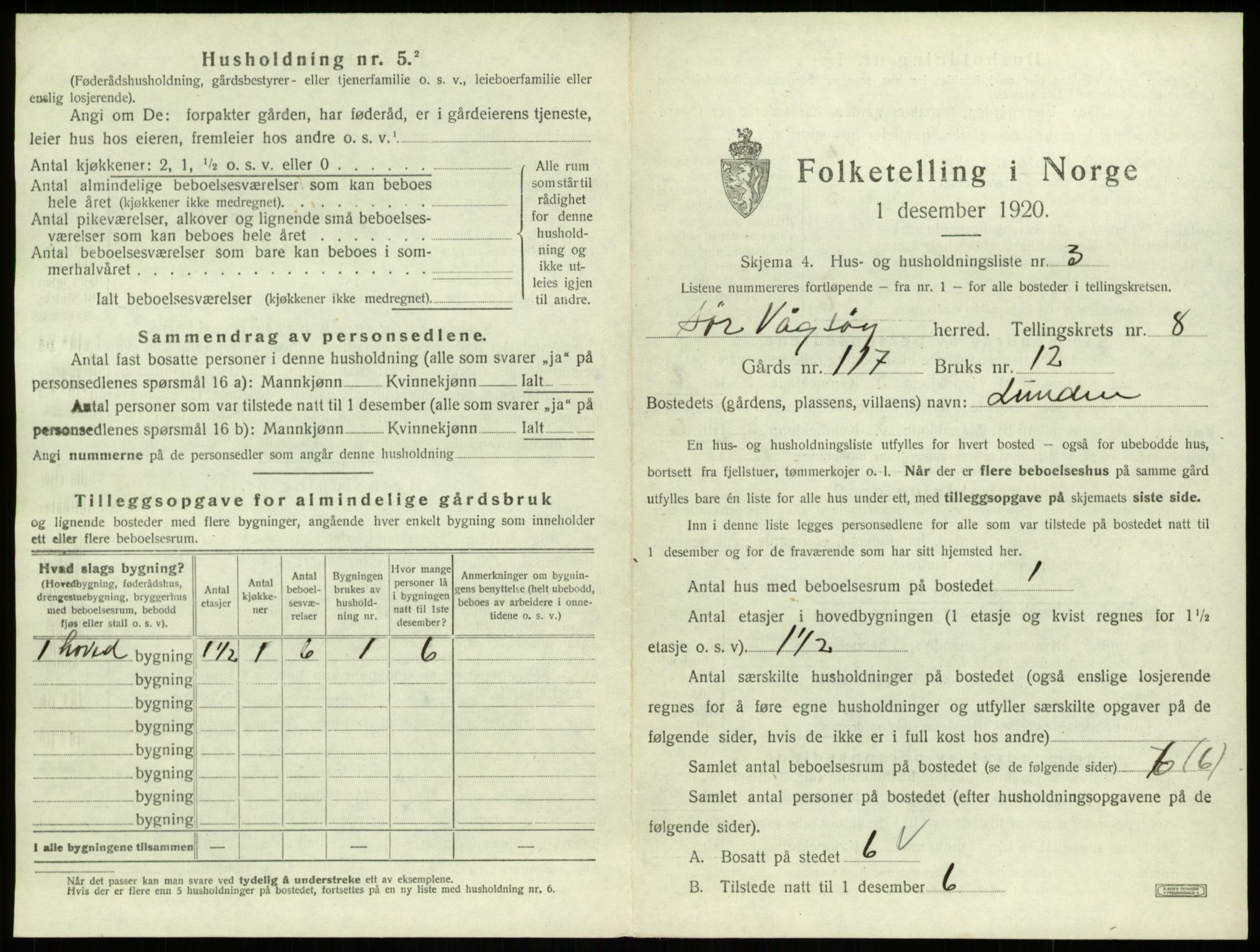 SAB, 1920 census for Sør-Vågsøy, 1920, p. 540