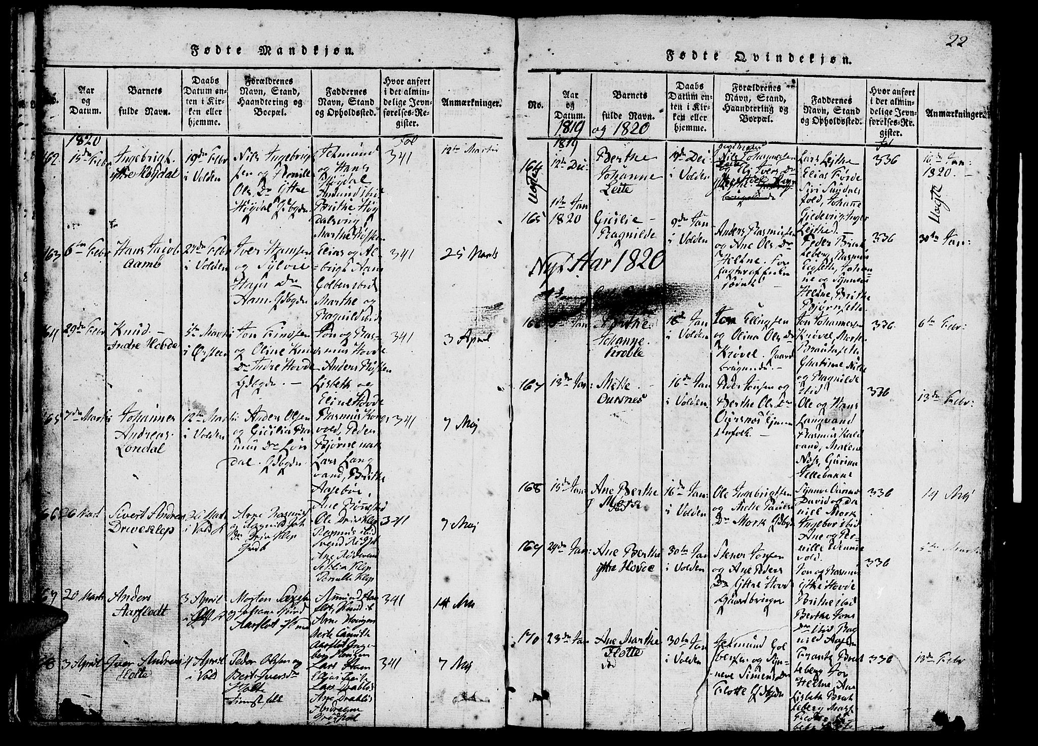 Ministerialprotokoller, klokkerbøker og fødselsregistre - Møre og Romsdal, AV/SAT-A-1454/511/L0138: Parish register (official) no. 511A05, 1817-1832, p. 22