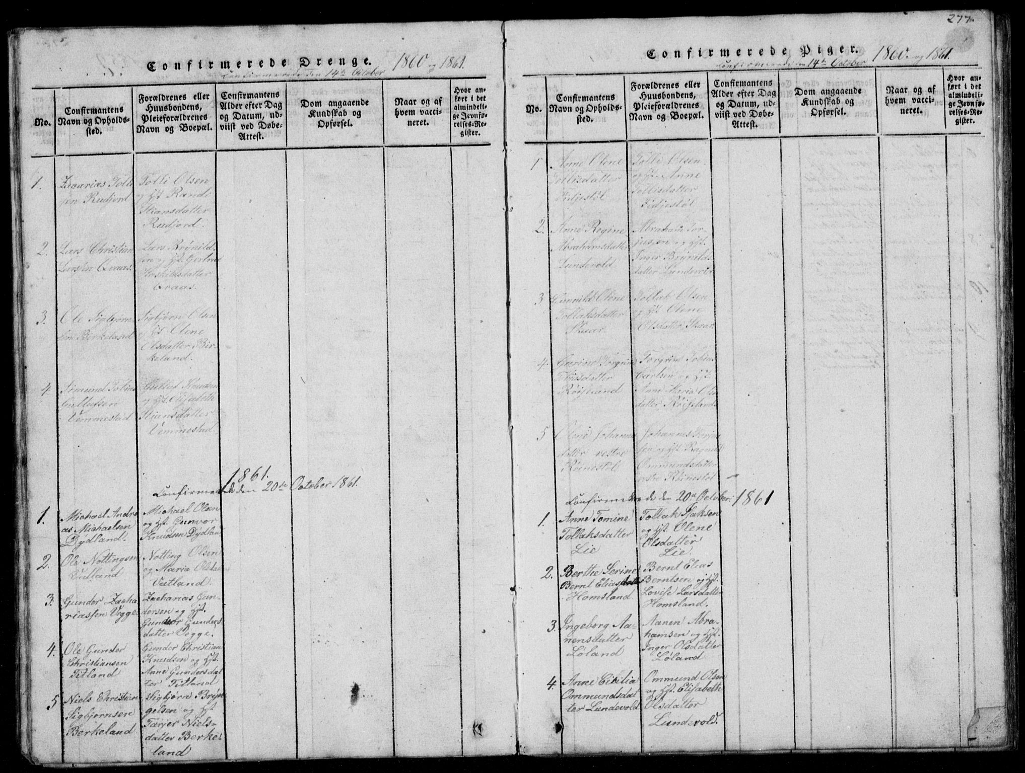 Lyngdal sokneprestkontor, SAK/1111-0029/F/Fb/Fbb/L0001: Parish register (copy) no. B 1, 1816-1900, p. 277
