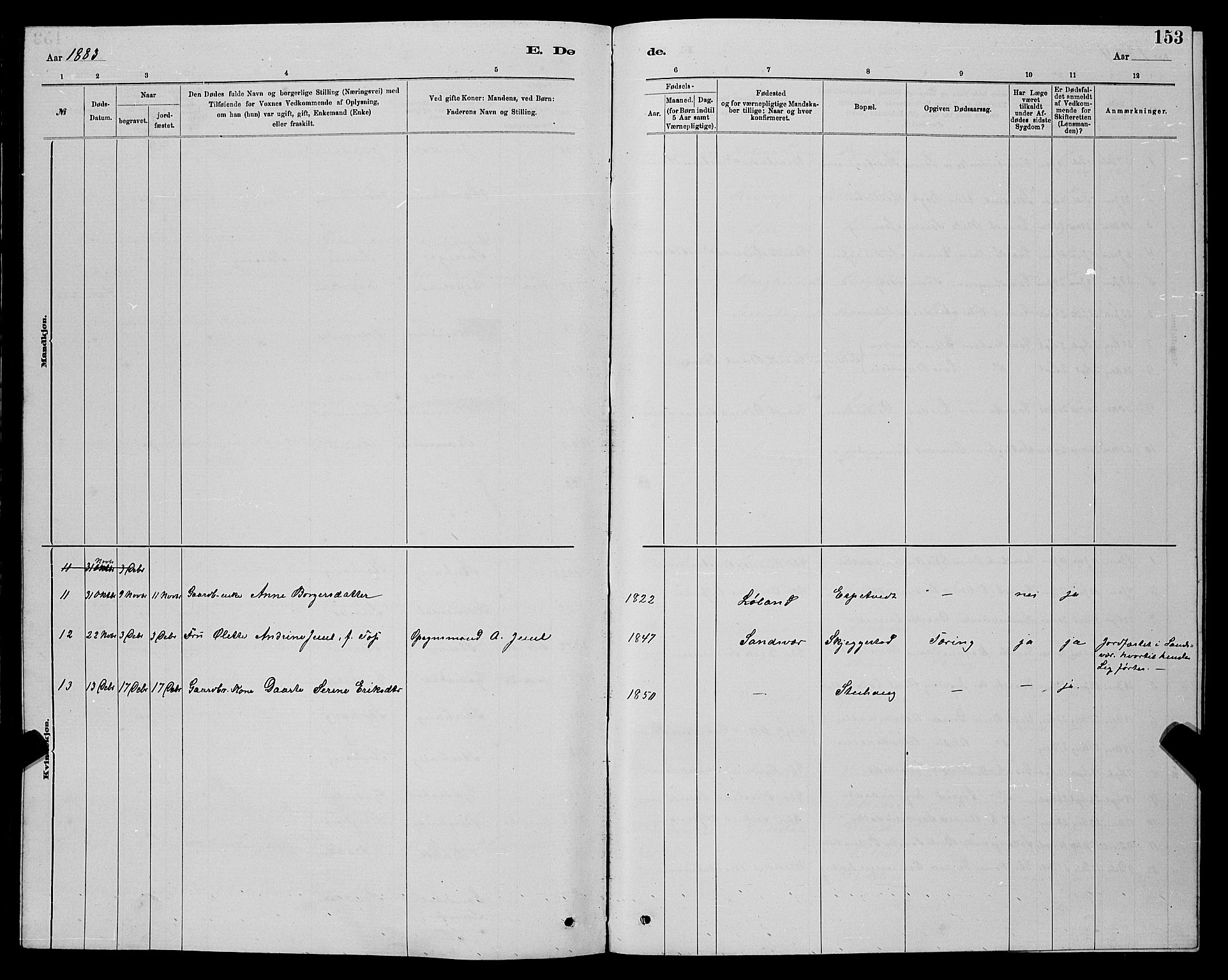 Bakke sokneprestkontor, AV/SAK-1111-0002/F/Fb/Fba/L0002: Parish register (copy) no. B 2, 1879-1893, p. 153