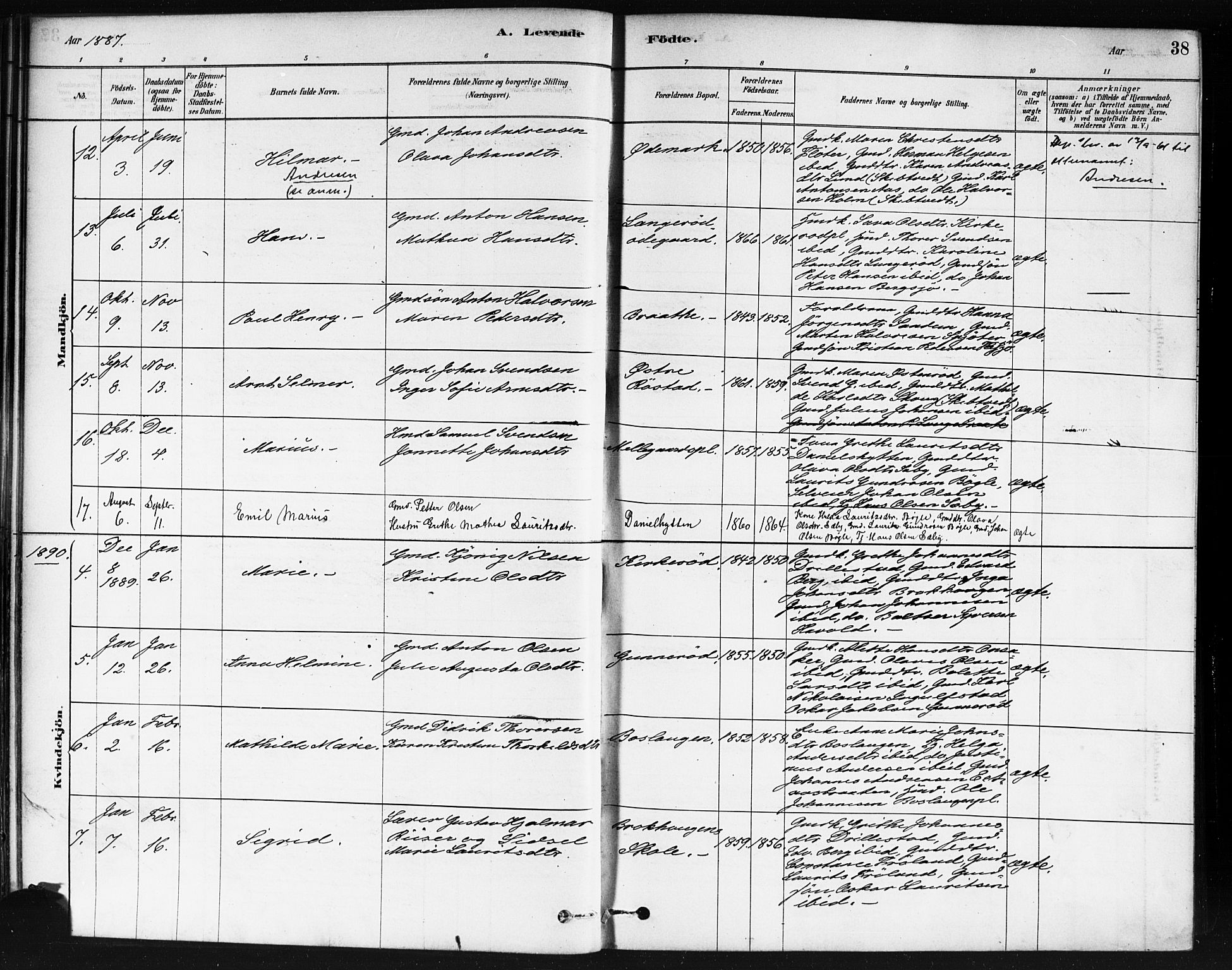 Våler prestekontor Kirkebøker, AV/SAO-A-11083/F/Fb/L0001: Parish register (official) no. II 1, 1878-1896, p. 38