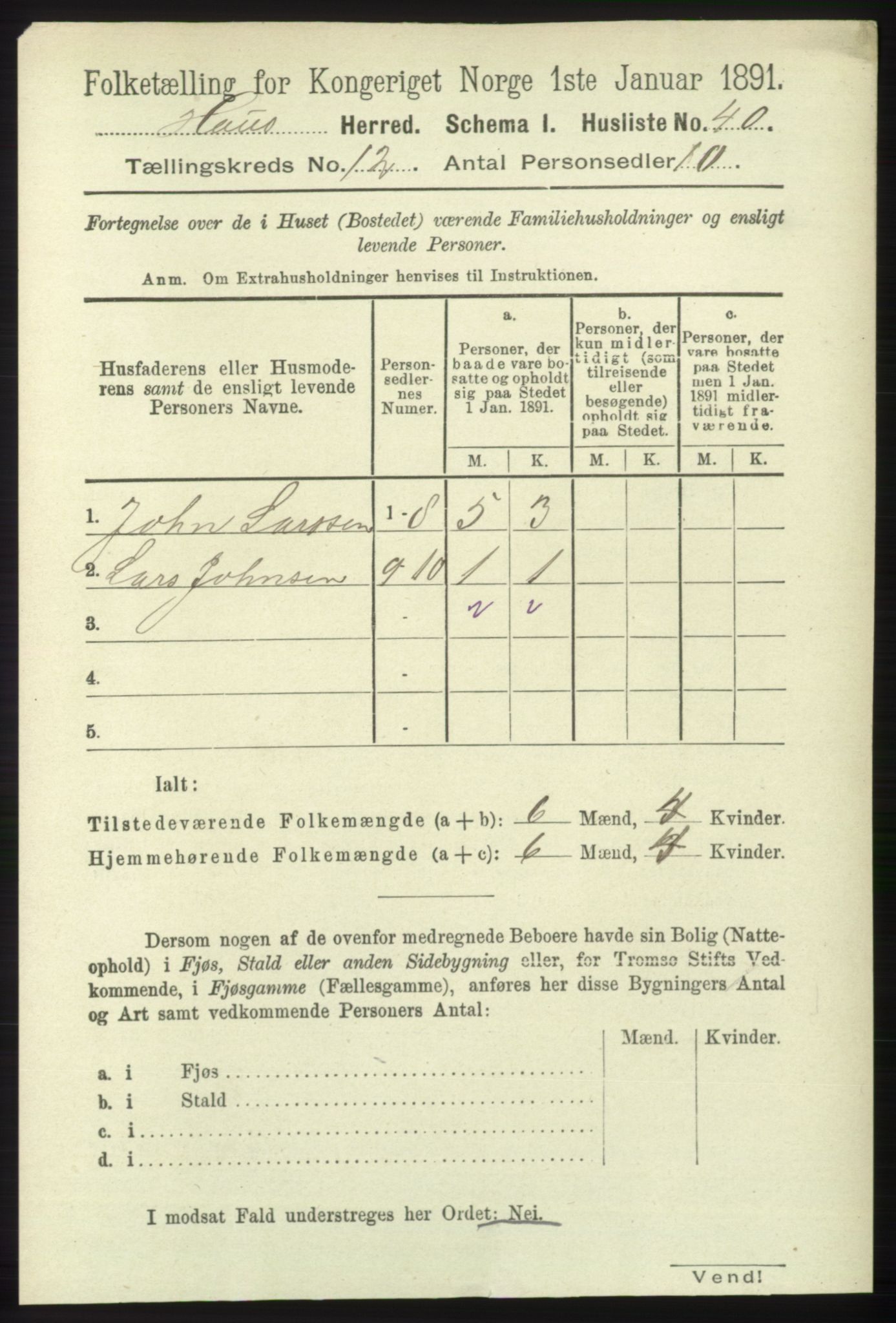 RA, 1891 census for 1250 Haus, 1891, p. 5227