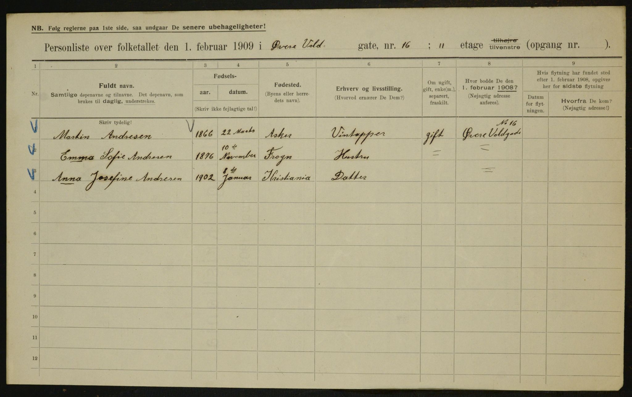 OBA, Municipal Census 1909 for Kristiania, 1909, p. 118231