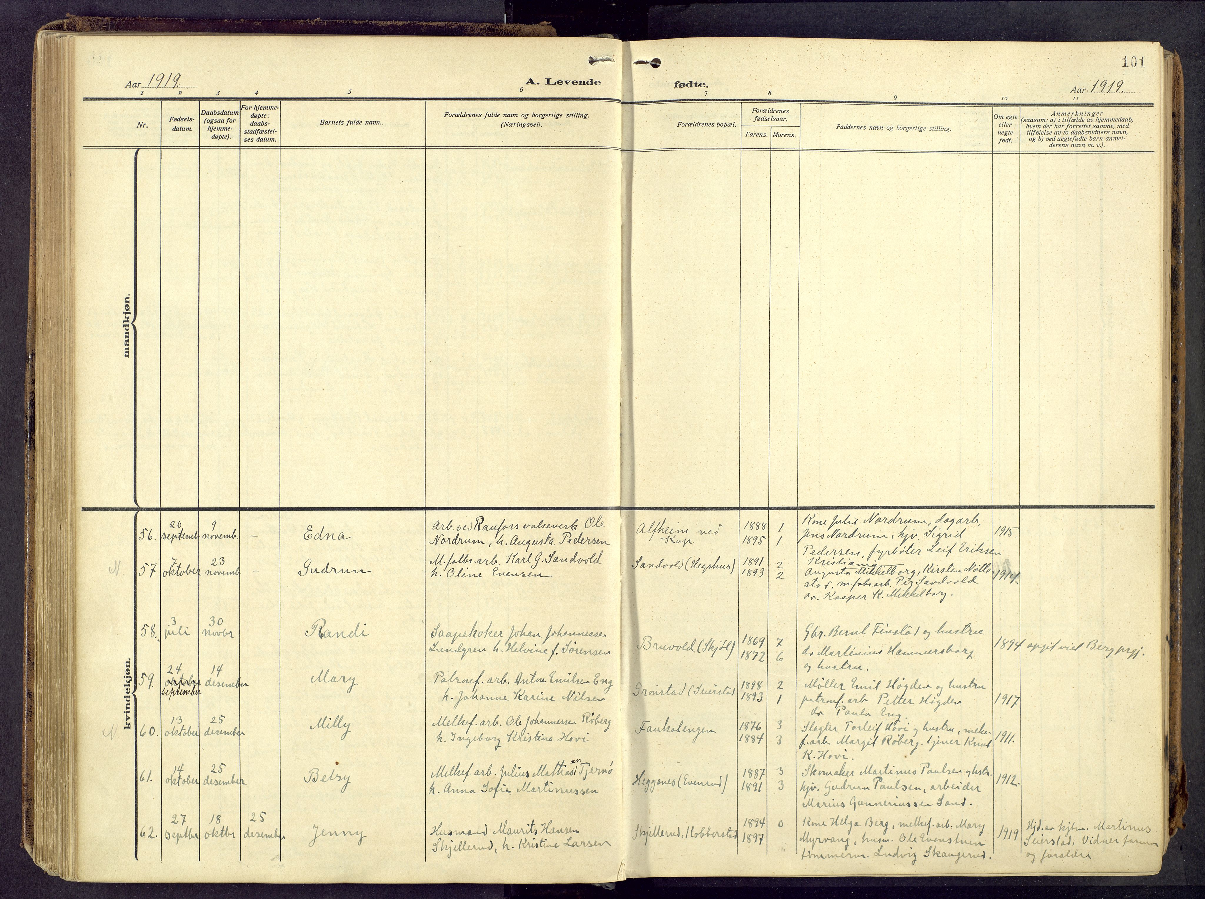 Østre Toten prestekontor, AV/SAH-PREST-104/H/Ha/Haa/L0010: Parish register (official) no. 10, 1910-1920, p. 101