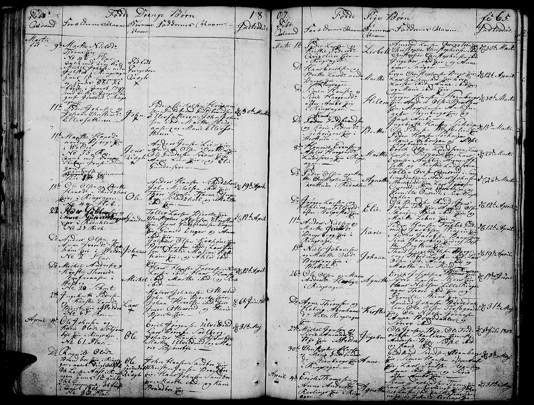 Ringsaker prestekontor, SAH/PREST-014/K/Ka/L0004: Parish register (official) no. 4, 1799-1814, p. 65